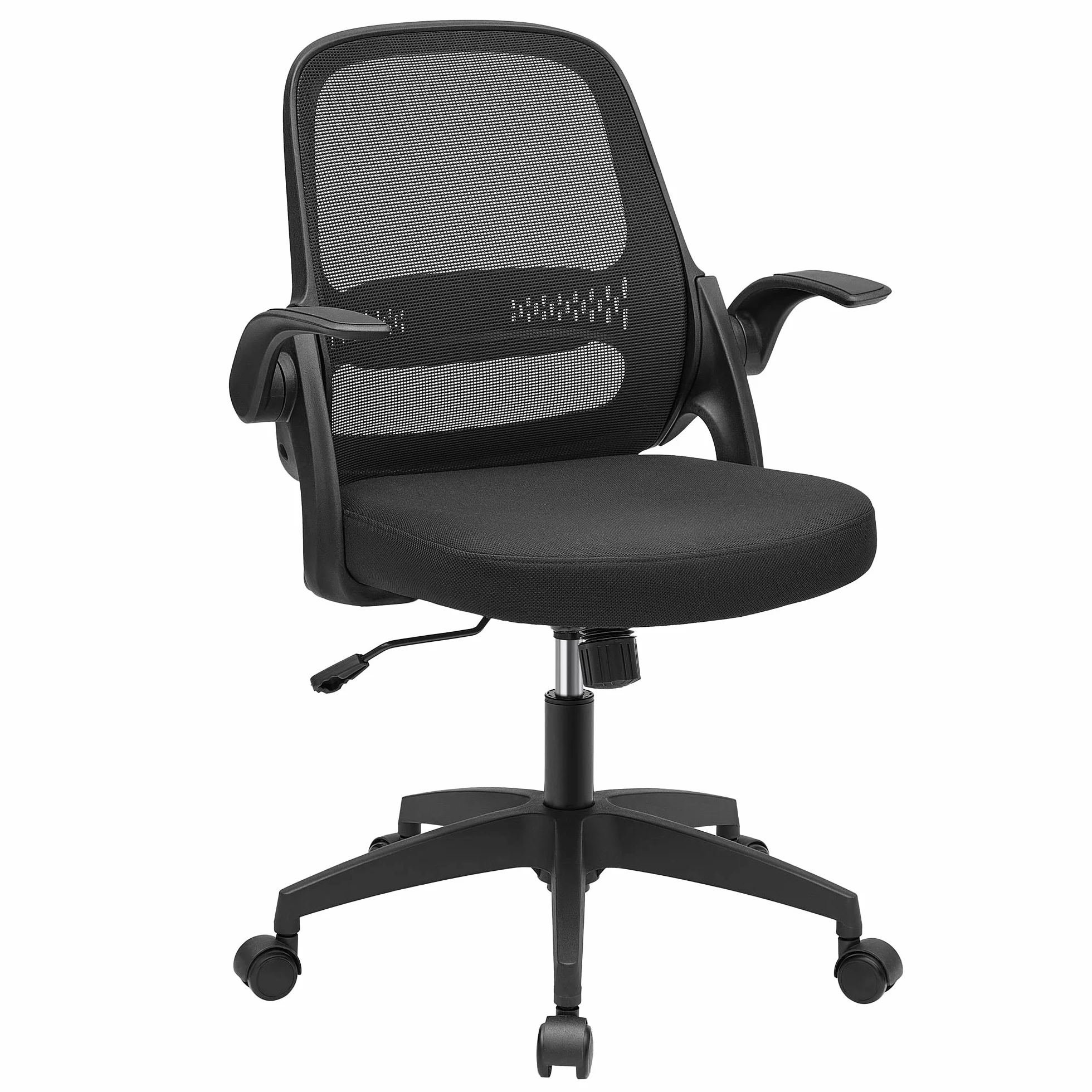 SONGMICS Silla de Oficina, Silla de Escritorio, Silla Giratoria Ergonómica, Silla de Ordenador, Altura Ajustable, Apoyabrazos Abatibles, Mecanismo de Inclinación, Negro OBN035B01