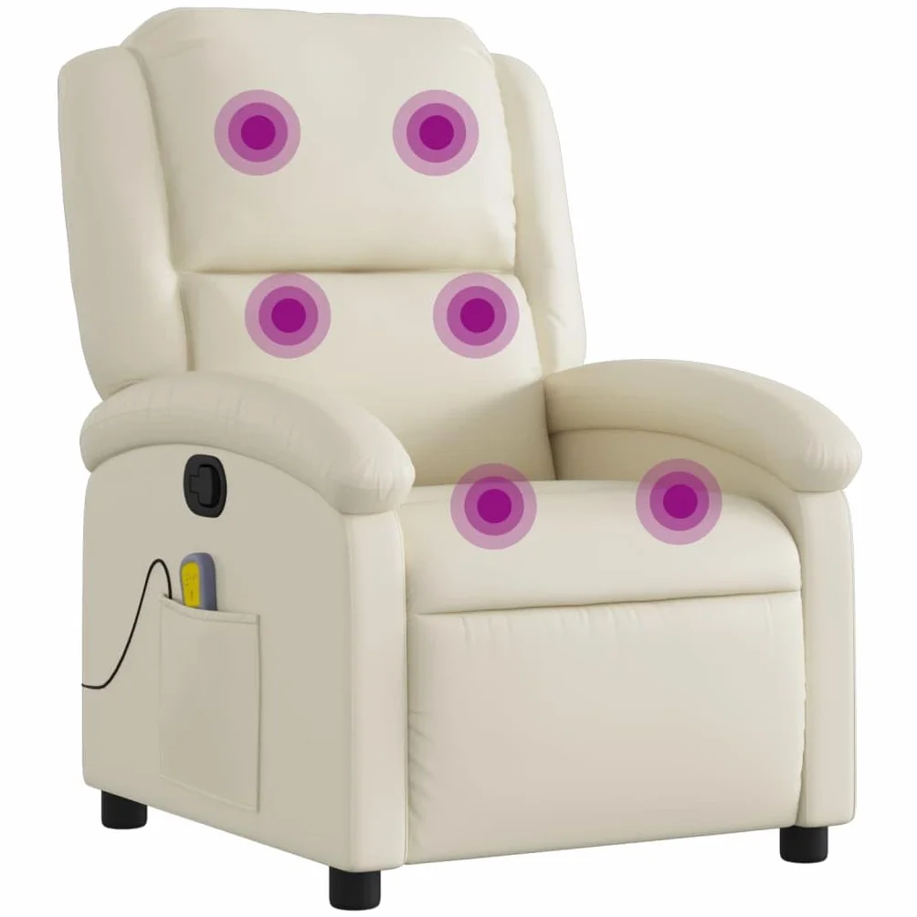 IKAYAA Sillón Masaje Reclinable Sillón Masaje Eléctrico Sillon Relax Reclinable Sillon Reclinable Manual Sillón Relax de Cuero Sintético, con Prácticos Bolsillo, Crema