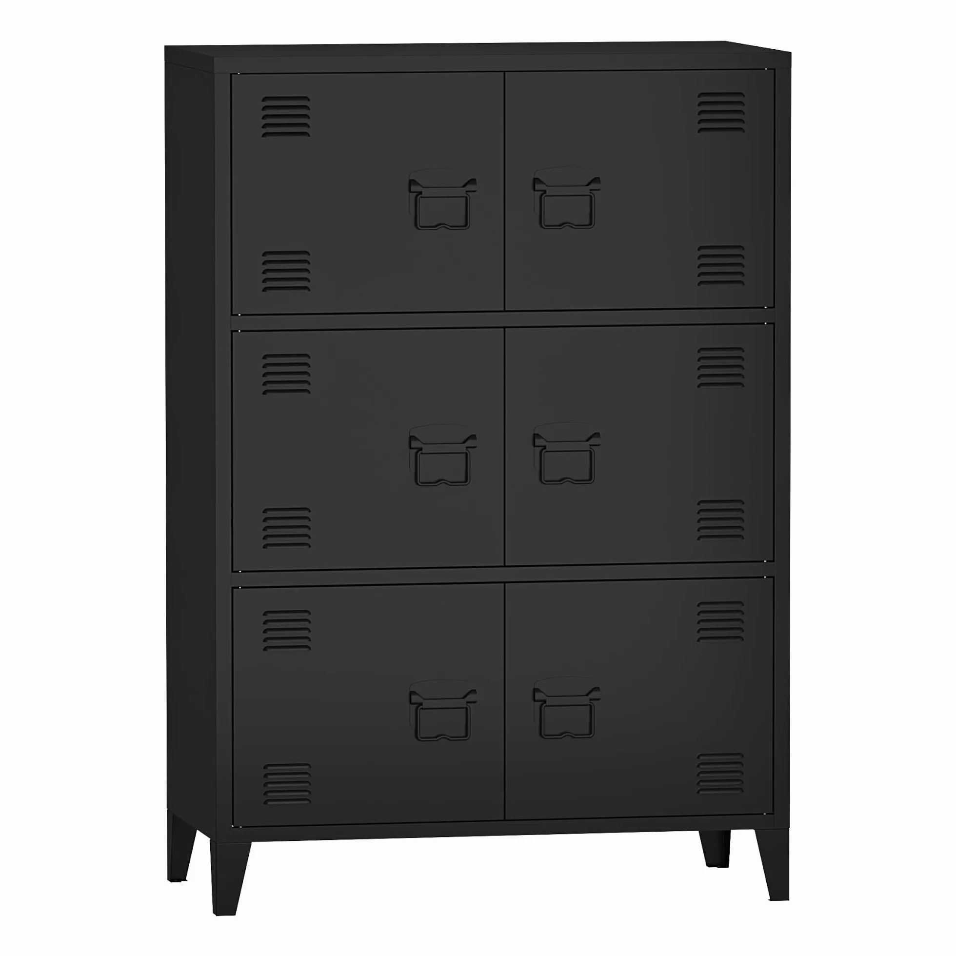 [en.casa] Armario de Oficina Mueble de Oficina Archivador de Estudio con 2 Estantes con 6 Puertas Ranuras de Ventilación Acero 113 x 80 x 40 cm - Negro