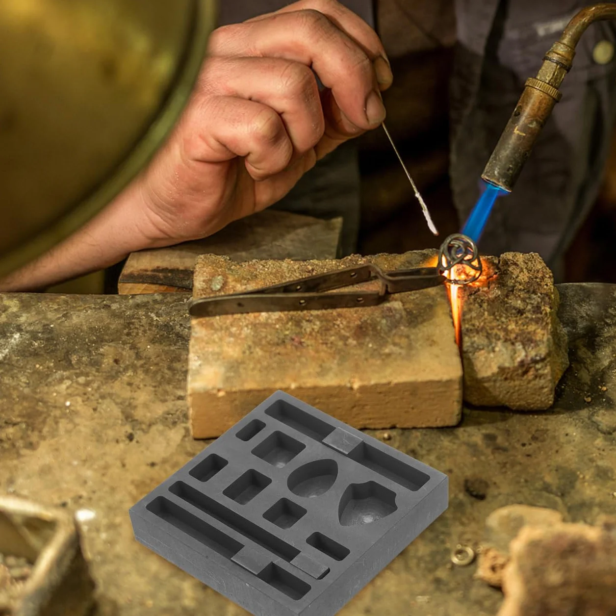 OSALADI Molde de grafito con forma de de oro, 11 agujeros, molde de metal fundido para fundición de oro plateado