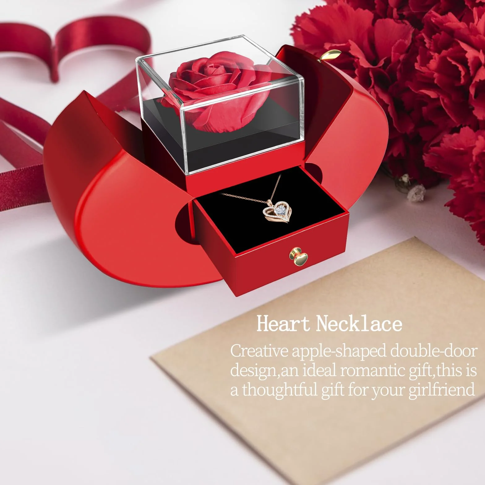 Collar de rosa eterna con corazón regalo para mujer madre
