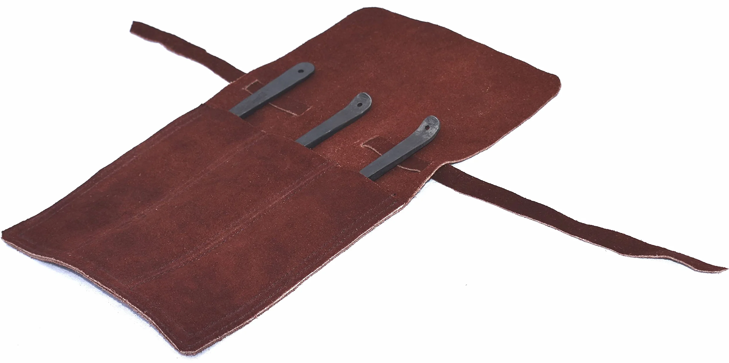 Viking Traders Juego de 3 utensilios medievales forjados a mano para comer, banquete, tenedor, cuchillo y cuchara, con bolsa de piel auténtica para un fácil transporte.