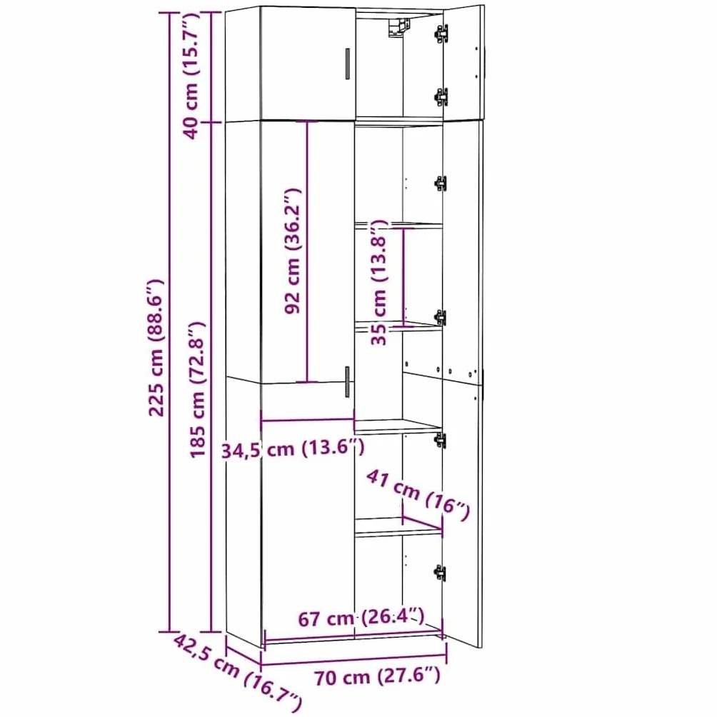 vidaXL Armario de Madera de ingeniería Blanco 70x42,5x225 cm