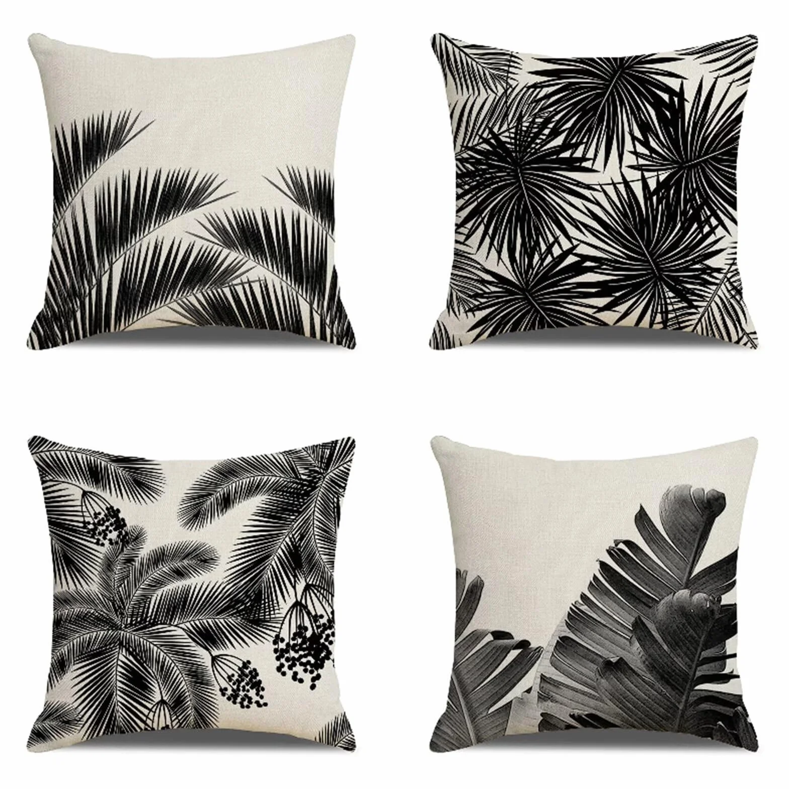 Fundas de Cojín 70x70 cm Juego de 4 Fundas cojines negro Funda Cojin Exterior Blanco Cojines para Sofa de Lino Cojines Cama Decorativos para Salón Oficina Coche Exterior Decoración de Hogar Regalos