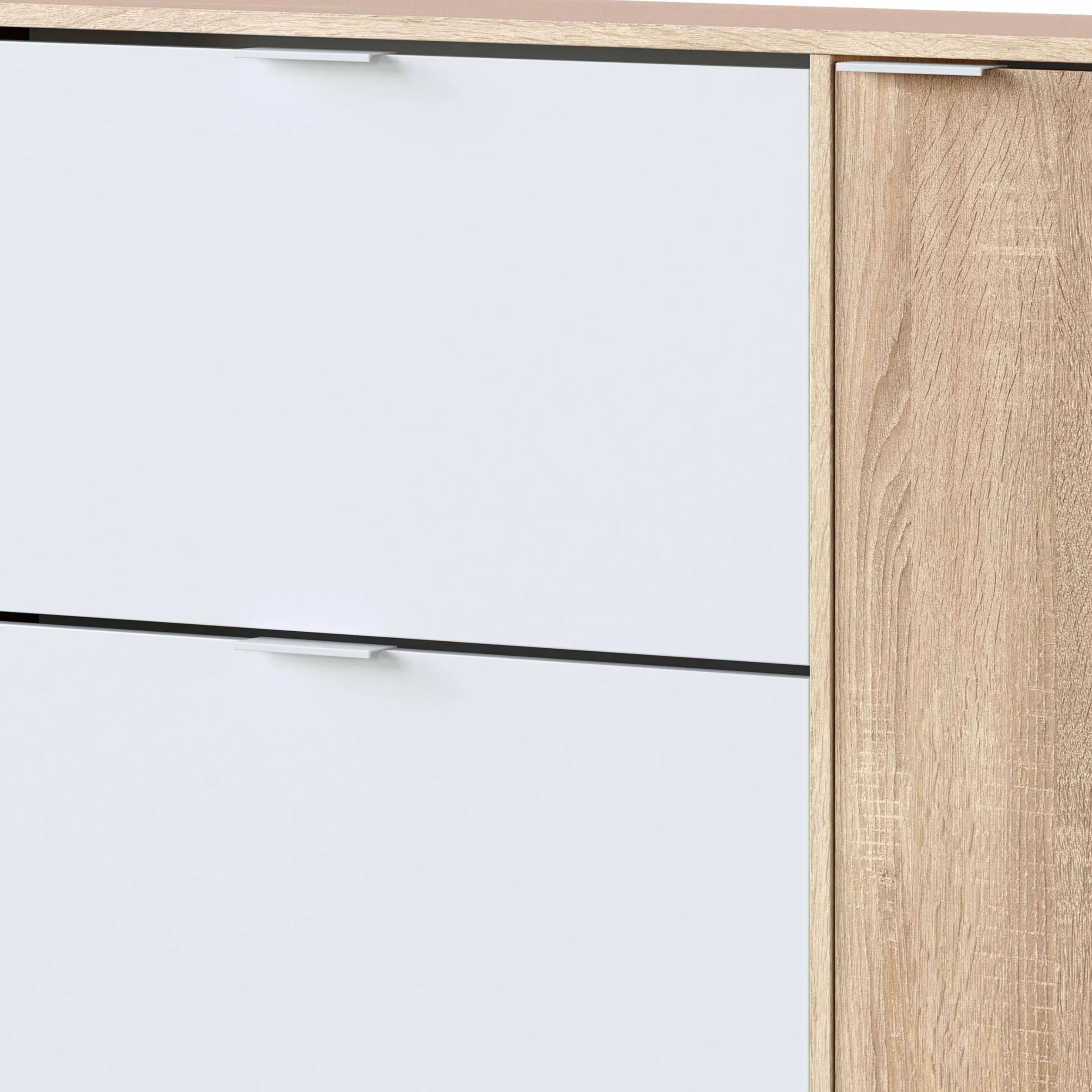 Habitdesign Mueble Zapatero 4 Puertas, Modelo Class, Acabado en Roble Canadian y Blanco Artik, Medidas: 106 cm (Ancho) x 115 cm (Alto) x 22 cm (Fondo)