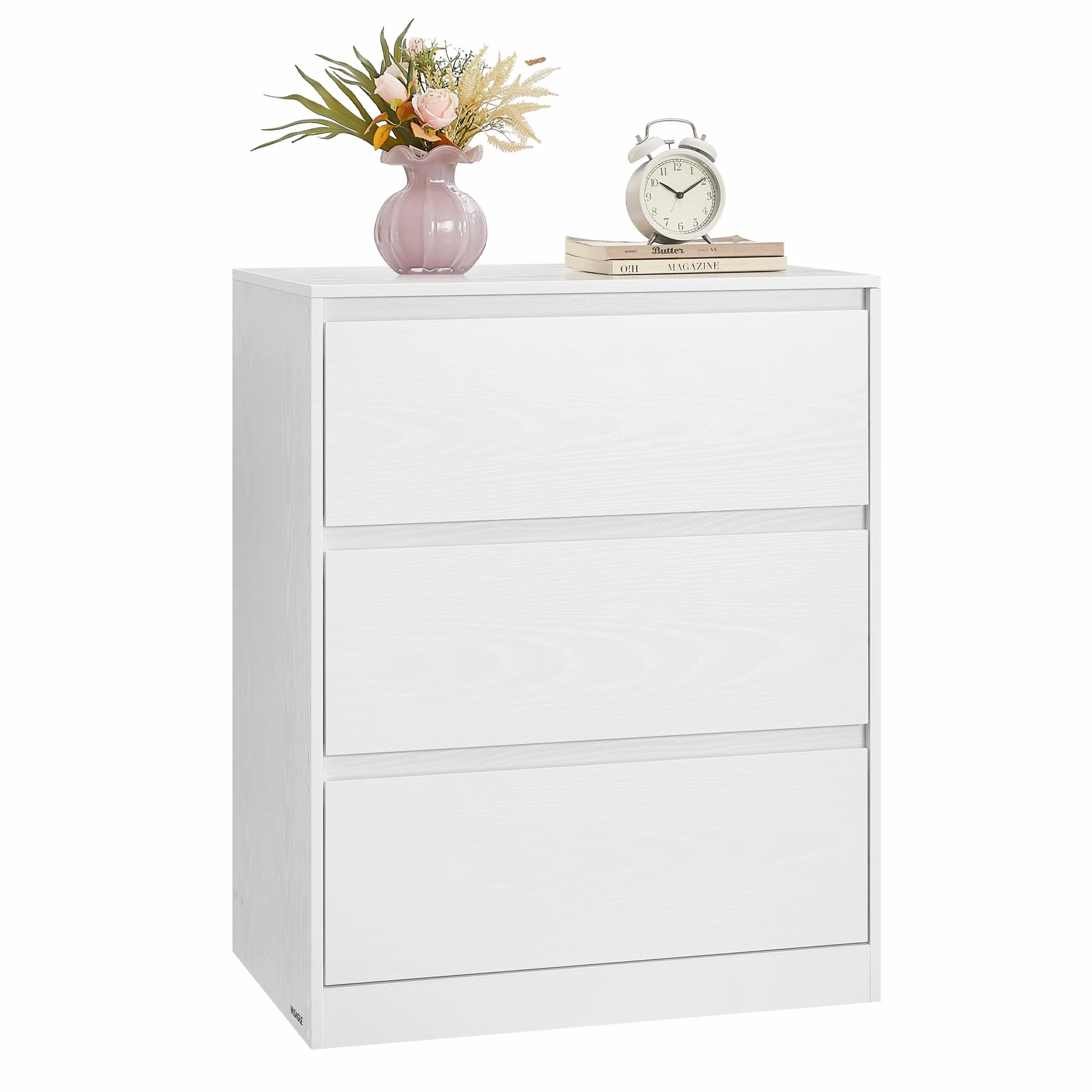 VASAGLE Colección Kailyn - Cómoda de 3 Cajones para Dormitorio, Armario de Almacenamiento, Mueble para Ropa, 40 x 60 x 75 cm, Estilo Moderno, Blanco Nieve LTS613WE01