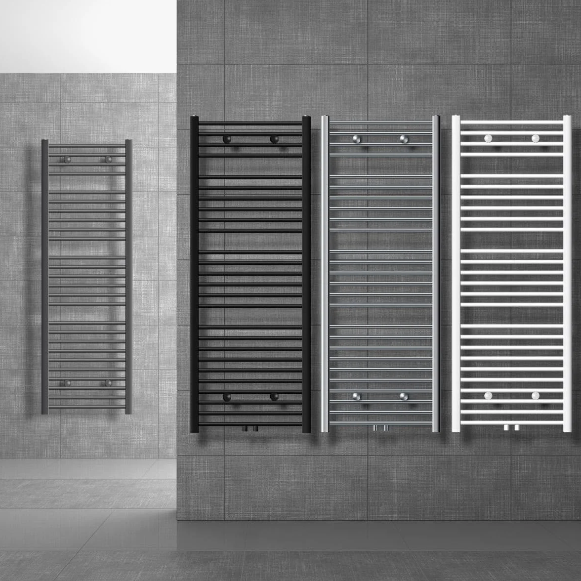 ECD Germany Radiador de baño Conexión Central 300 x 1400 mm Blanco Recto con Termostato y Juego de Conexión Esquina Universal y Forma de Paso Blanco Calefactor Secatoallas
