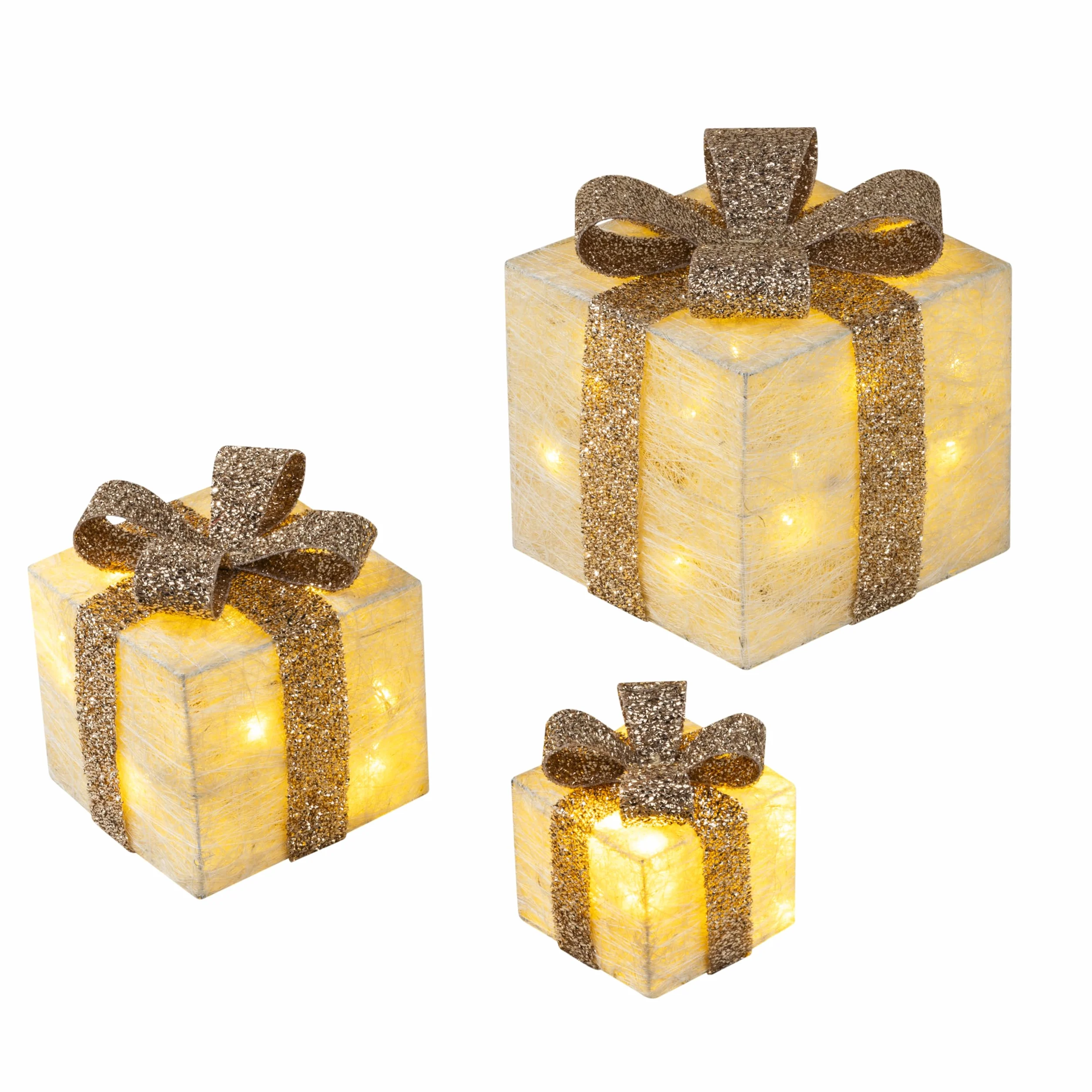 ¡Bambelaa! Cajas de Regalo Led Decoración con Luz - Set de 3 Incl. Función Temporizador - Decoración Navideña Decoración Navideña Iluminación (Oro)