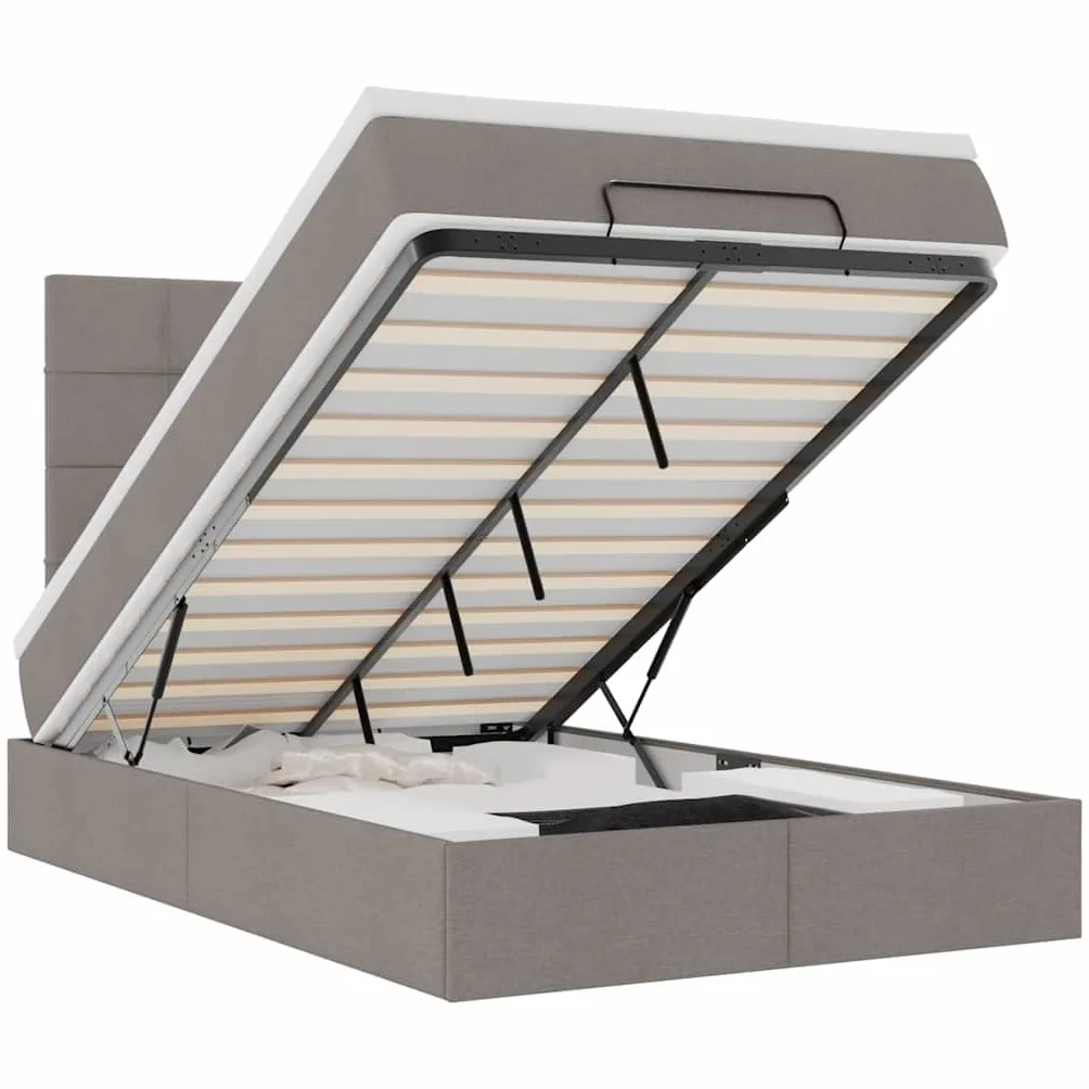 Cama otomana de 120 x 200 cm con muelles ensacados colchón LED espacio de almacenamiento cama de tela pardo hidráulica elevador para jóvenes y habitaciones de invitados
