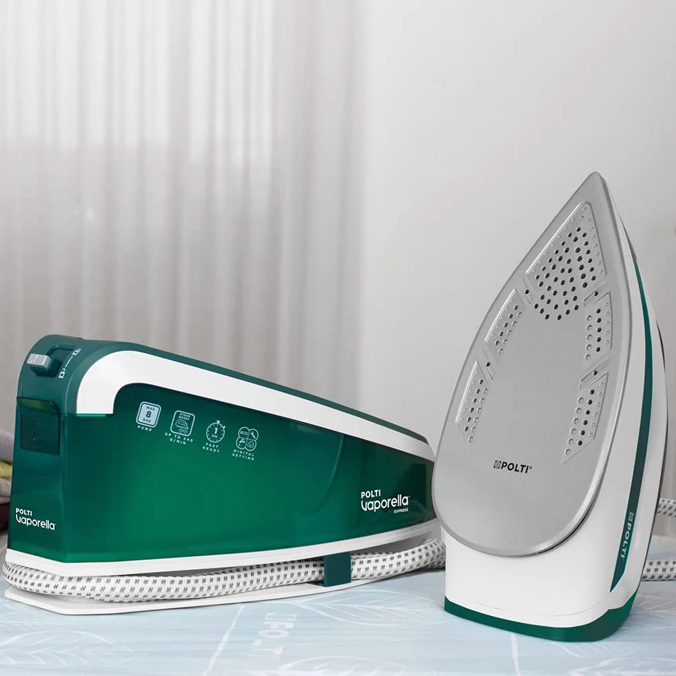Polti Vaporella Express VE30.20, Plancha Generadora de Vapor, Presión Bomba hasta 8 Bar, Potencia 2200 W, Función Eco, Tecnología One Temperature, Ajuste Digital, Verde y Blanco