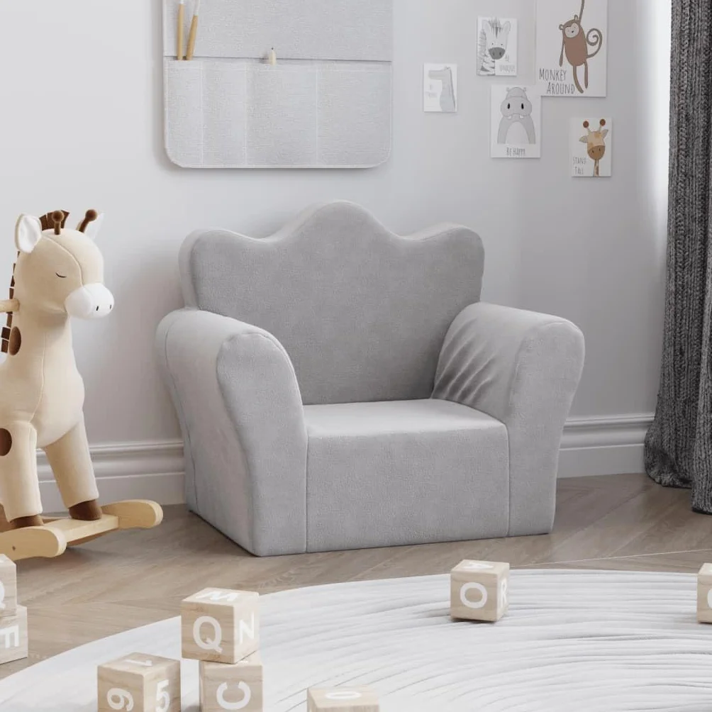 vidaXL Sofá para Niños, Sillón con Respaldo Reposabrazos, Mini Sofá Infantil, Asiento Sofá para Dormitorio Sala de Juegos, Felpa Suave Gris Claro