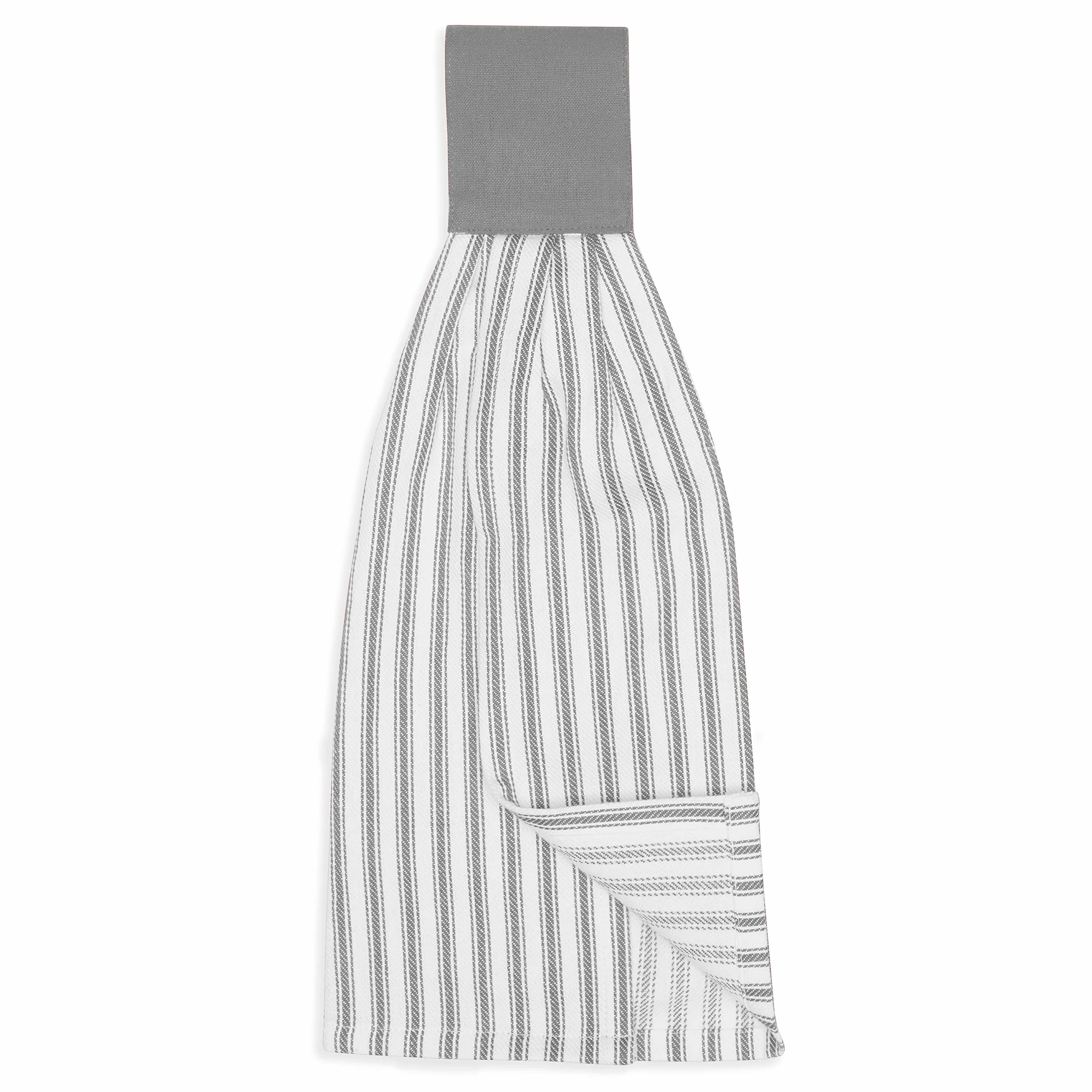 Juego de 2 toallas de mano de aleación gris y blanca para colgar platos de cocina con detalles de botón, color gris y blanco