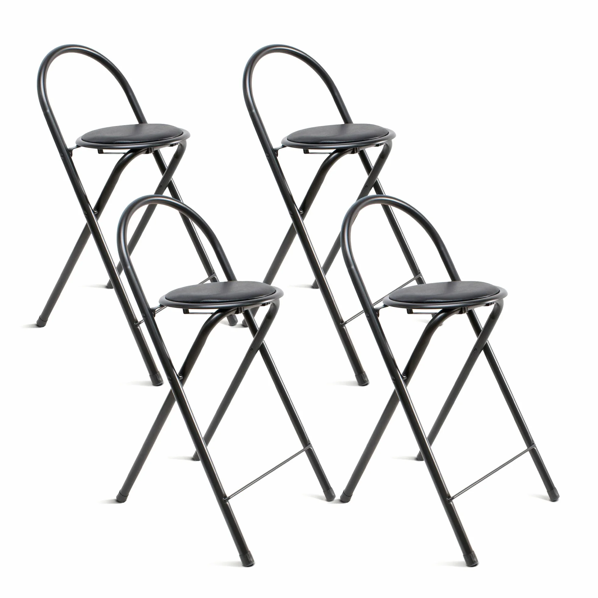 THE SECRET HOME Taburete Plegable de Cocina - Asiento Acolchado - Estructura de Metal - Apto para Interior y Exterior - Negro - Pack de 4