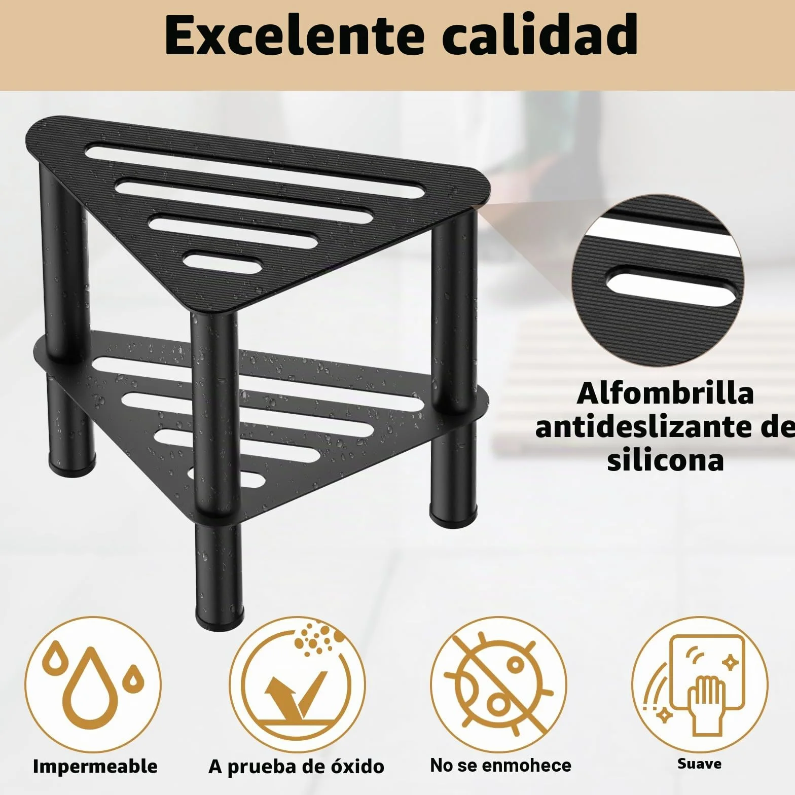 Taburete esquinero de metal para ducha, reposapiés de ducha con compartimento para ducha interior, 36 cm de altura, capacidad de carga de 350 kg, taburete ajustable, taburete de baño