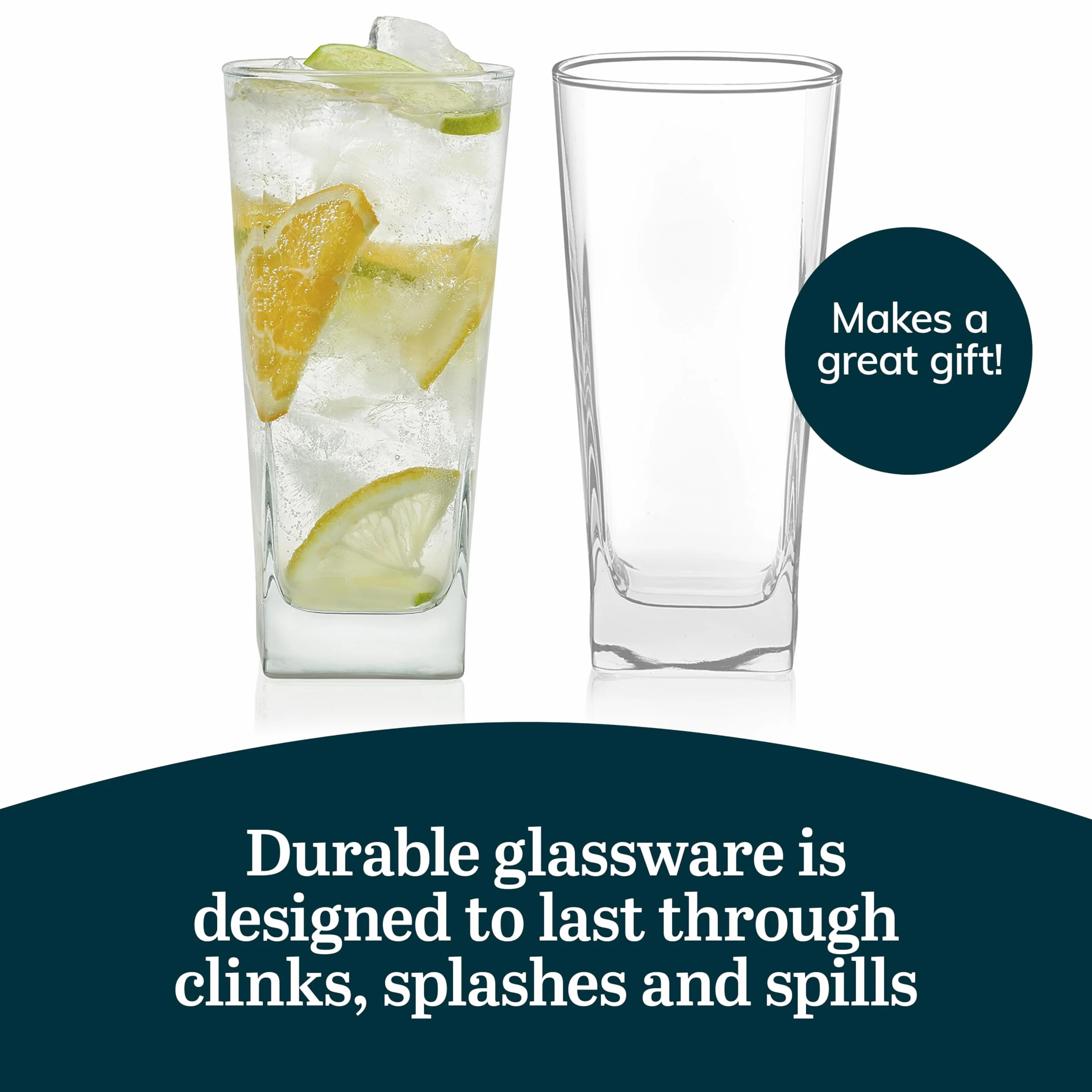 Libbey Vasos City Tumbler de 14 onzas, juego de 8 | Vasos transparentes, base cuadrada gruesa, cristalería diaria para agua, jugo y té helado, aptos para lavavajillas