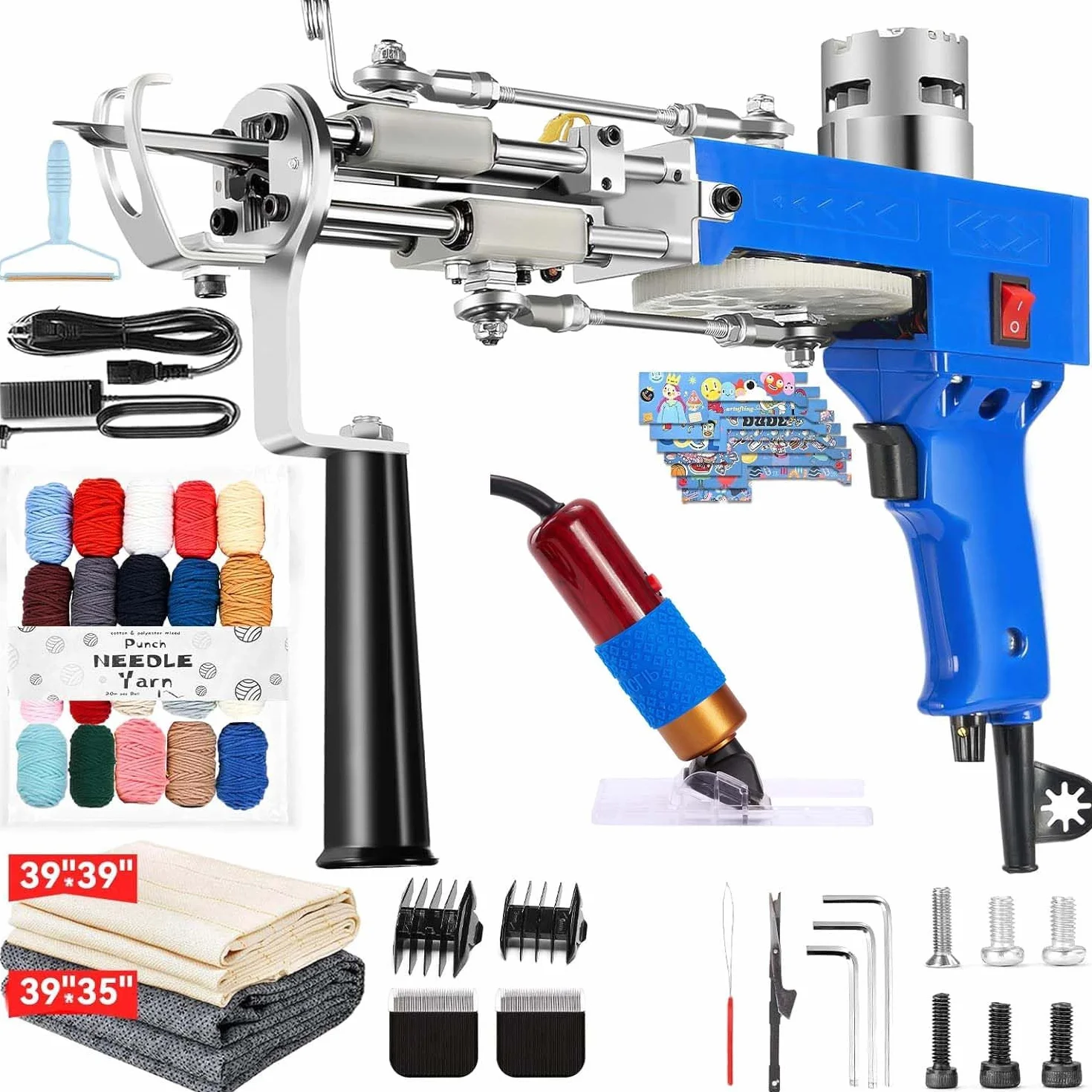 Riiai Tufting Gun Kit de Inicio de Pistola de mechones, Pistola de mechones con Kit de fabricación de alfombras para Recortadora de alfombras, Pila de Bucle Cortada con Pistola de alfombras