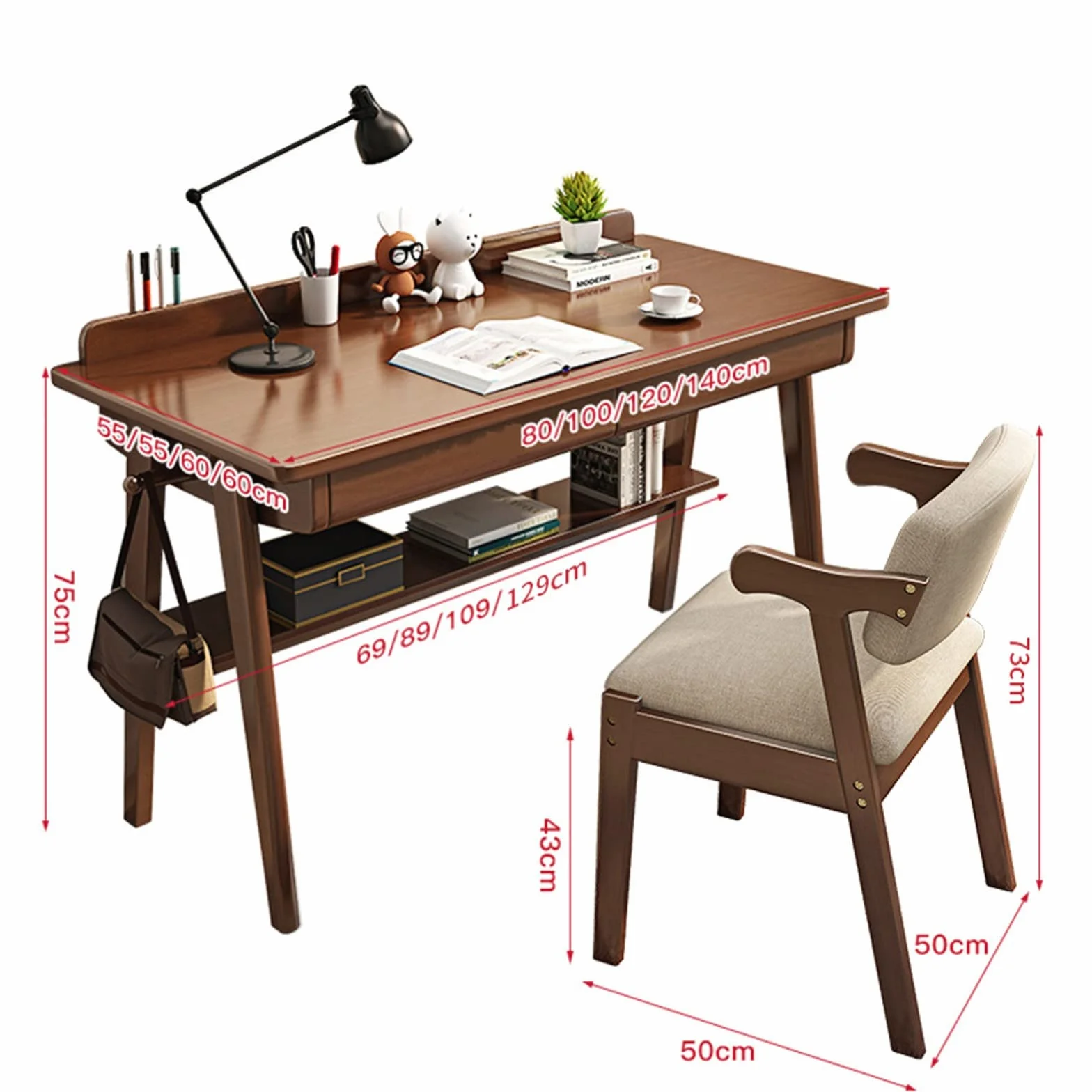SDdPulse Escritorio de madera maciza, escritorio simple de madera para computadora con cajón, escritorio moderno y duradero para escuela, familia o sala de estudio. Una silla, 140 cm, B x silla-100 cm