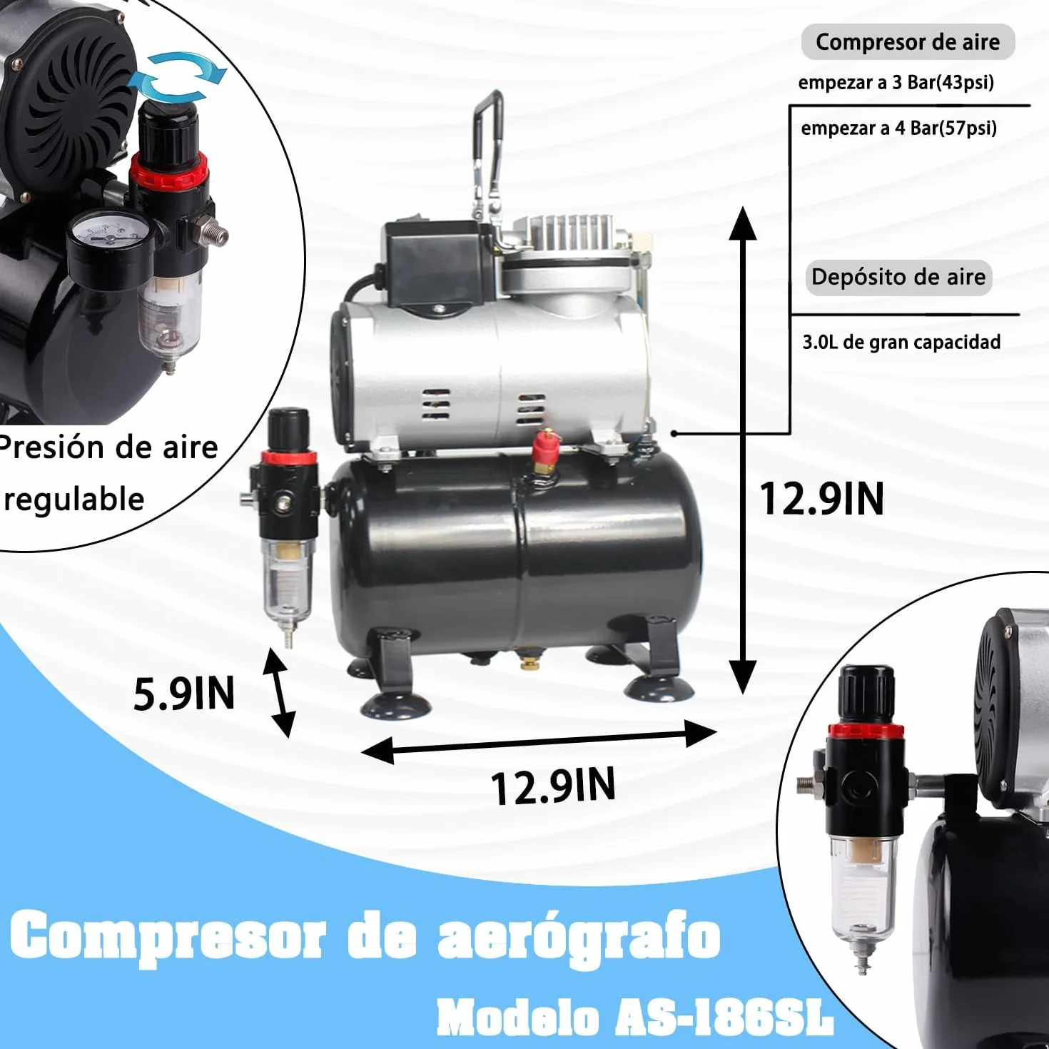 ABEST Kit completo de aerógrafo con compresor Sistema de aerografía multiusos con 2 aerógrafos para hobby, manualidades, modelos, decoración de tartas, maquillaje y manicura