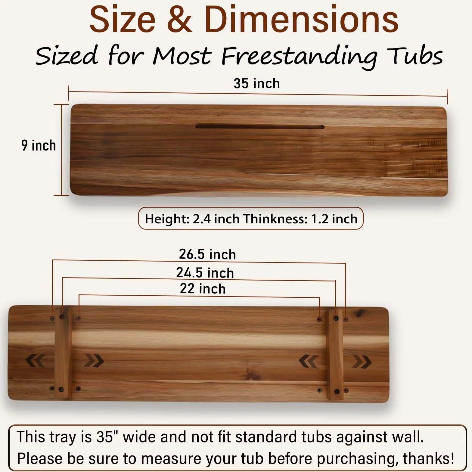 Bandeja de bañera de madera de acacia para bañera independiente, bandeja de baño ajustable de 35 pulgadas para bañera, mesa organizadora de lujo para spa, accesorios de bañera para mujeres