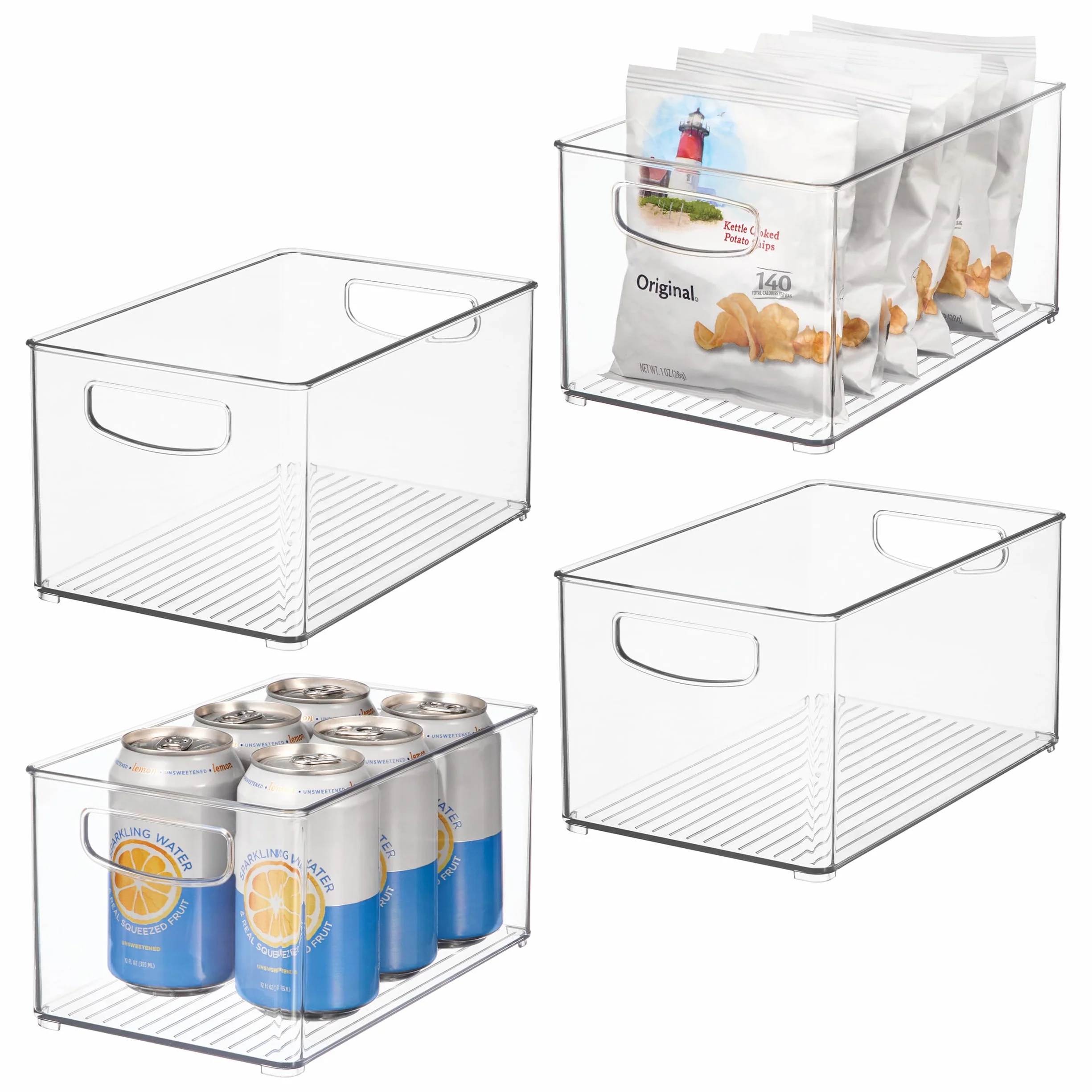 InterDesign iDesign - Contenedor apilable de plástico para despensa, organizador con asas para armarios o nevera, juego de 4, transparente