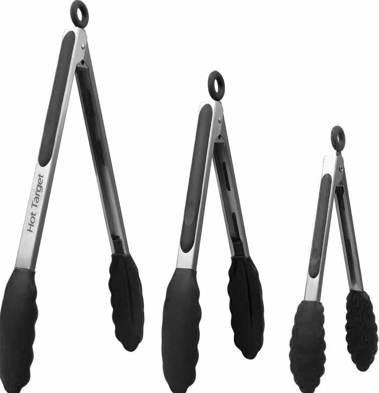 Juego de 3 pinzas de cocina y barbacoa muy resistentes, antiadherentes, de silicona y acero inoxidable, de 17,8 cm, 22,9 cm y 30,5 cm
