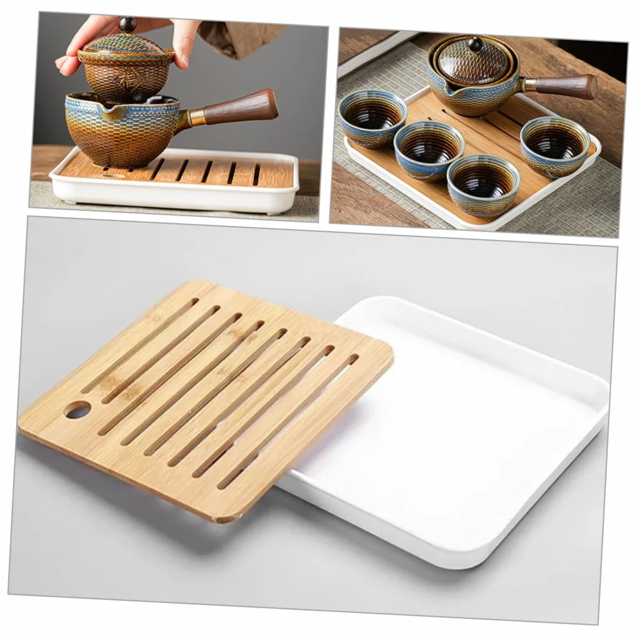 Juego de Té de Cerámica 1 Set de Viaje Portátil para Hogar | Bambú y Madera, Bolsa de Almacenamiento, Diseño Elegante, para Apasionados del Té, Formato Compacto
