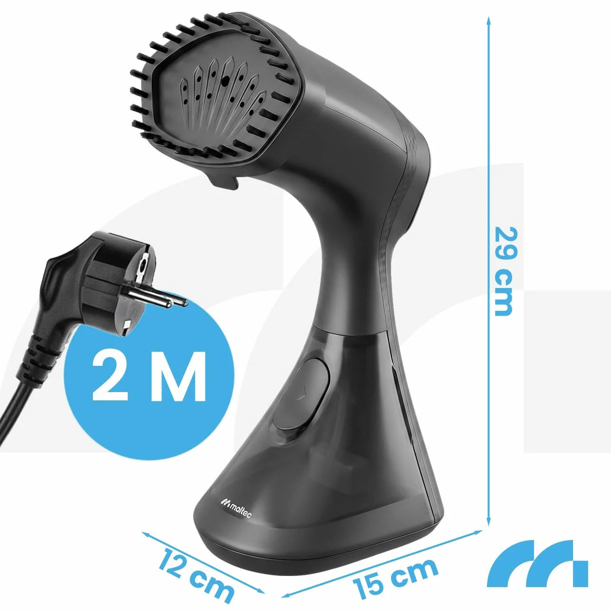 MalTec Plancha de vapor, 2000 W, cepillo de vapor de 4 niveles, depósito de agua de 320 ml, vaporizador de ropa, plancha de viaje de viaje, suela de cerámica, control táctil, plancha de mano portátil