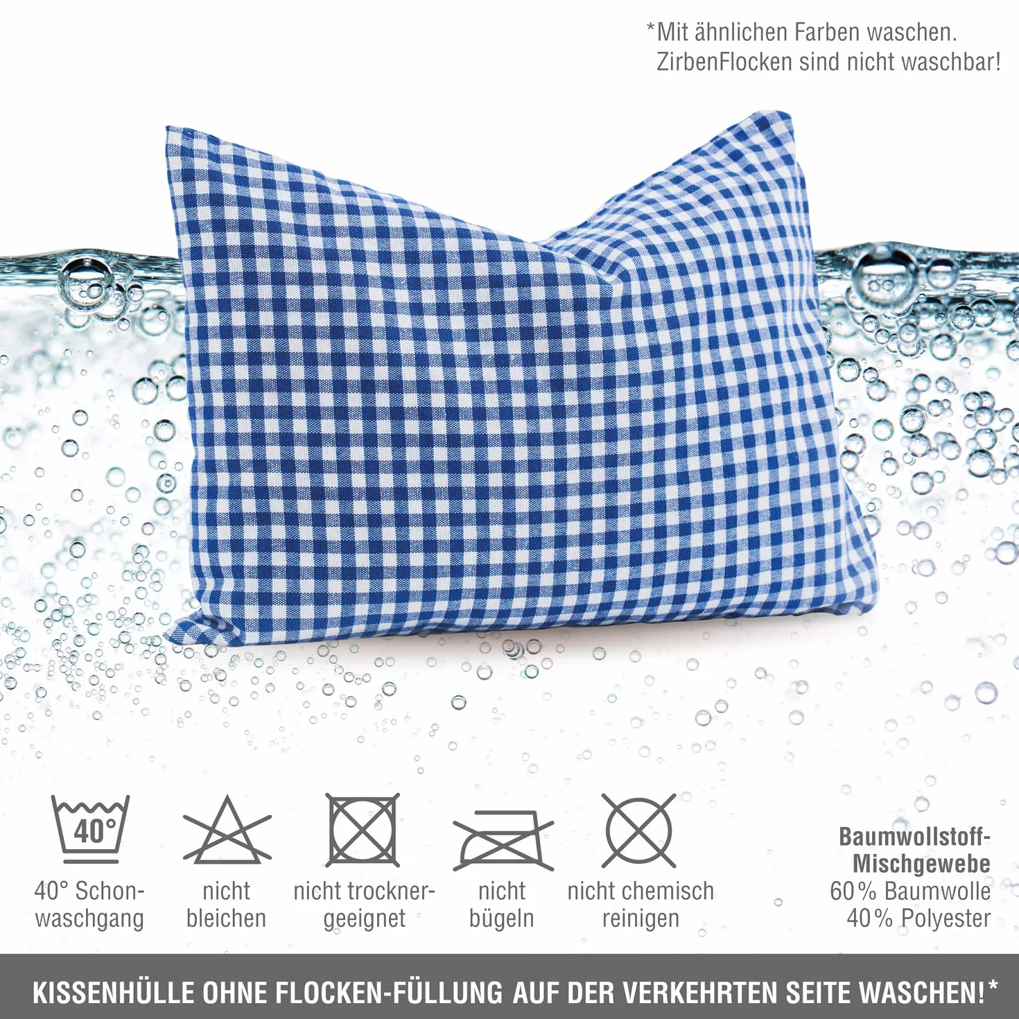 Zirben Familie - Conocido en el comercio especializado y la hostelería • Cojín de pino a cuadros azules • Cojín decorativo suave y aromático de 30 x 20 cm • Cojín decorativo relleno