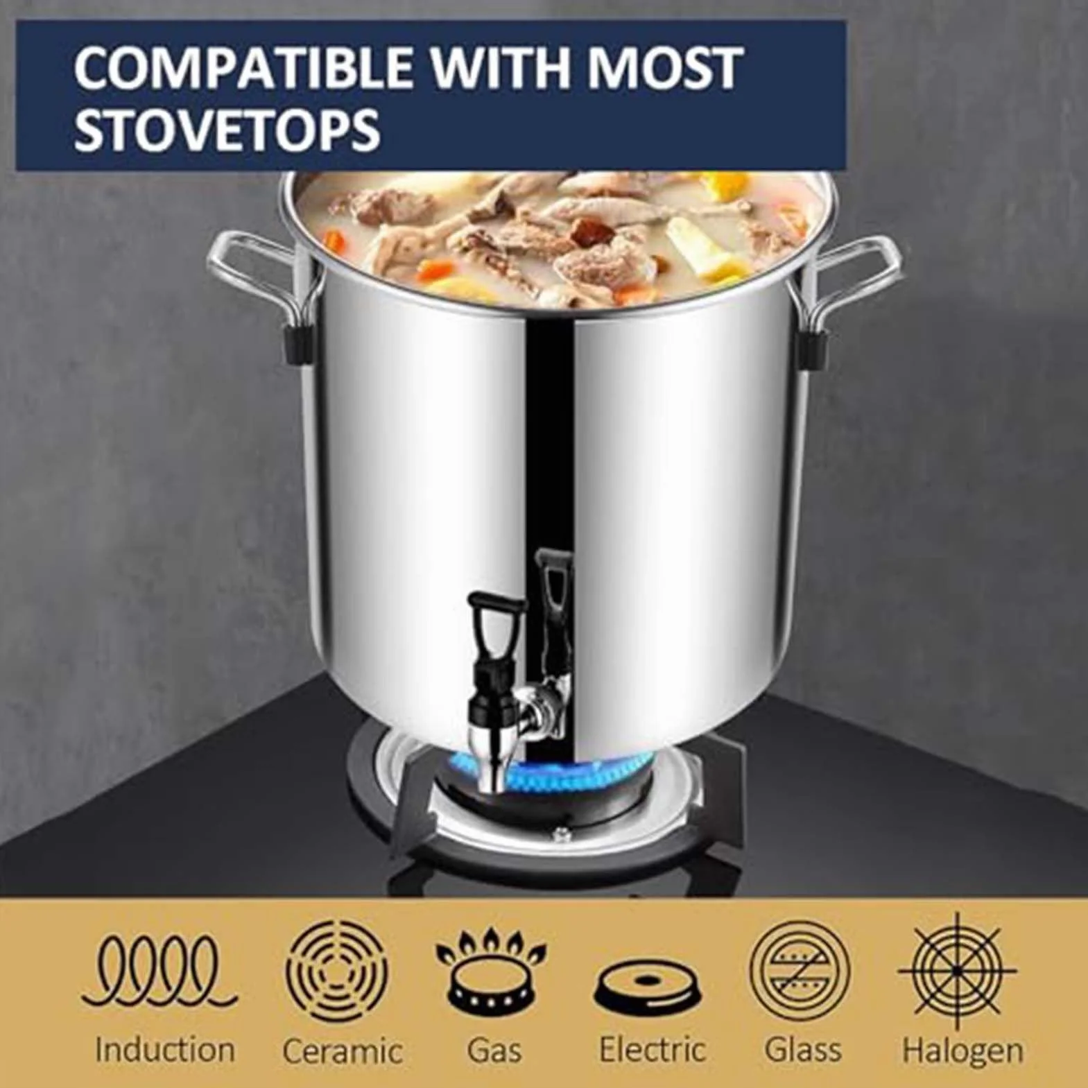 THEGA Hervidor De Cerveza Casero De Acero Inoxidable Resistente con Grifo, Olla De Calidad Comercial Y Lata para Leche Espesa con Grifo, Elaborar Cerveza(10L/9.4QT)