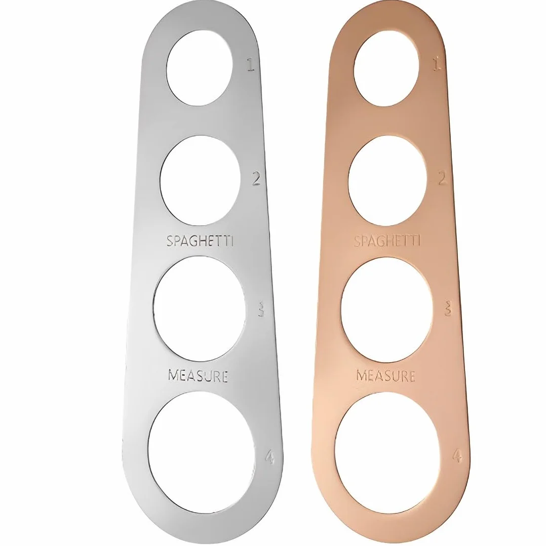 EIHI 2 Piezas Dispensador de fideos de acero inoxidable, Medidor de fideos de acero inoxidable, Medidor de fideos de 4 agujeros de acero inoxidable, Control de porciones de pasta Gadget（Oro y plata）