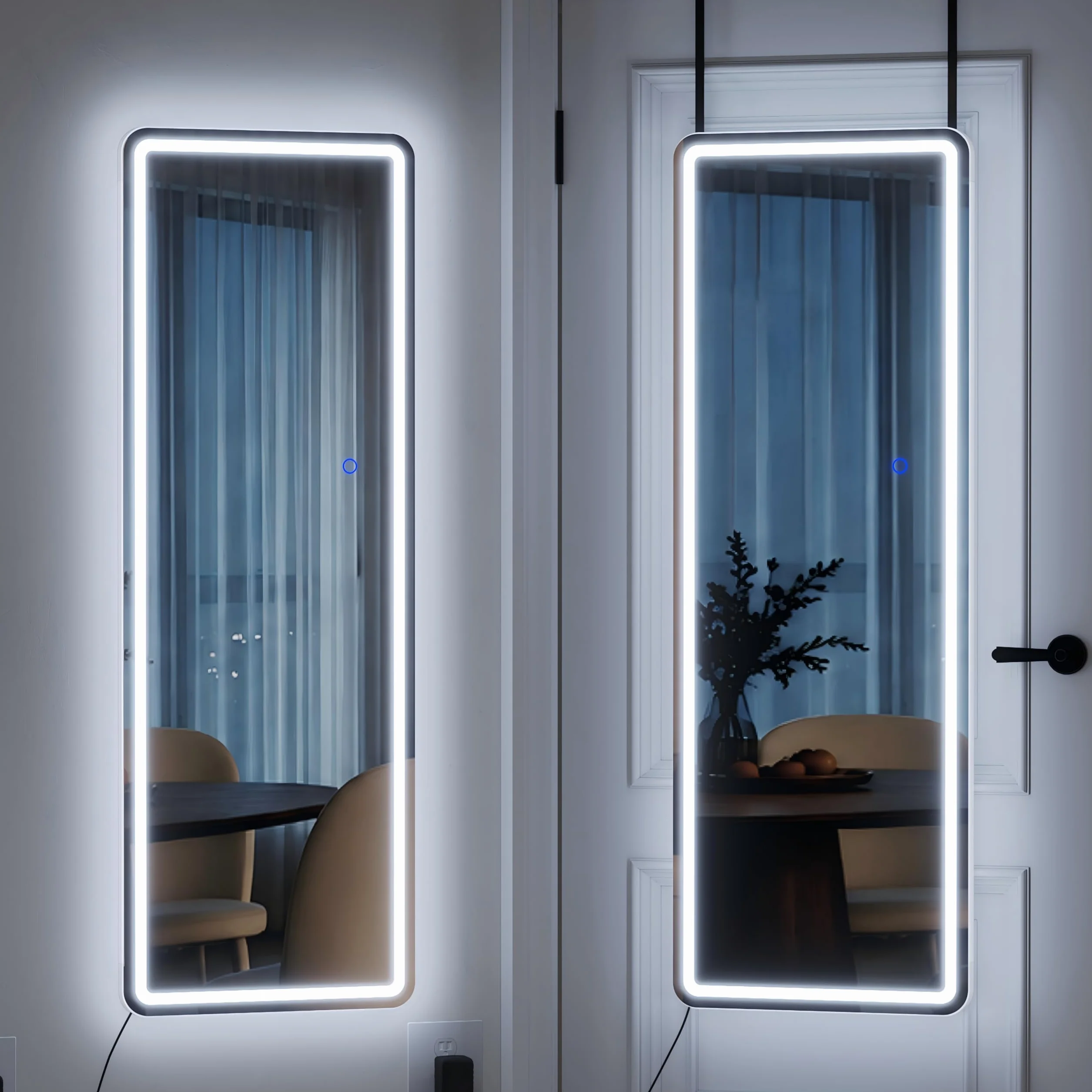 ZKIODV LED Espejo de Pared Cuerpo Entero, 120x37cm Espejo de Puerta Colgar con luz, Moderno Espejos Cuerpo Entero con Luces 3 Colores, Espejo Vestidor para Dormitorio Salón Entrada (Blanco)
