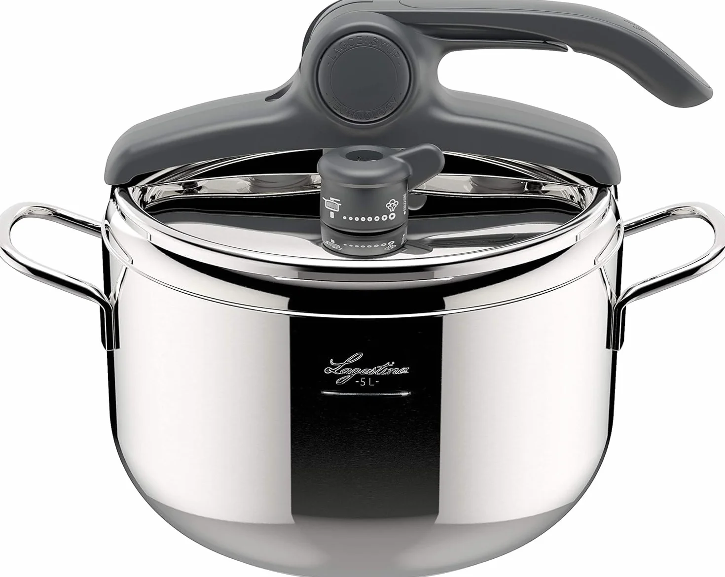 Lagostina Irradial Control Lagoeasy'UP Olla a Presión 5 L en Acero Inoxidable 18/10 Ø 22 cm, Olla Inducción y Gas, Apertura Fácil de la Tapa, Base de Triple Capa Irradial Plus