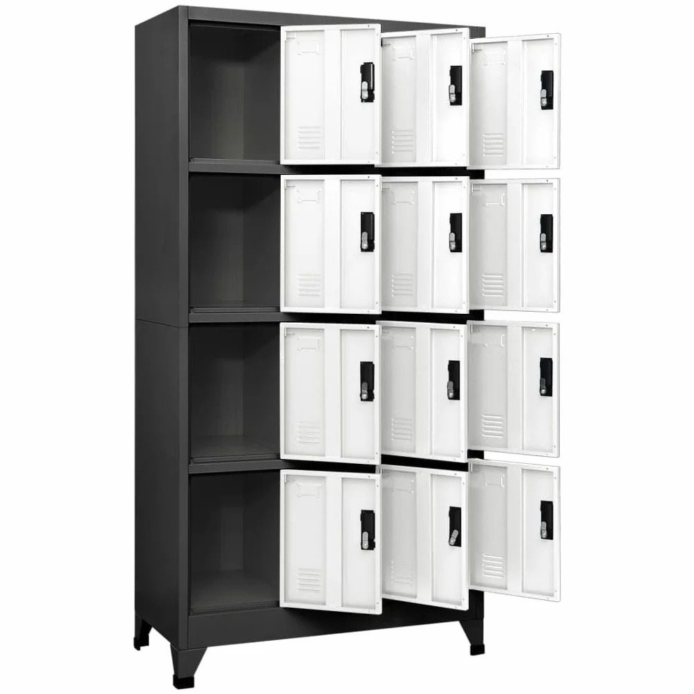 Brokky Taquillas metalicas Taquillas Vestuario 12 Puertas con Llave para Colegios y Oficinas-Antracita y Blanco-con 12 cerraduras