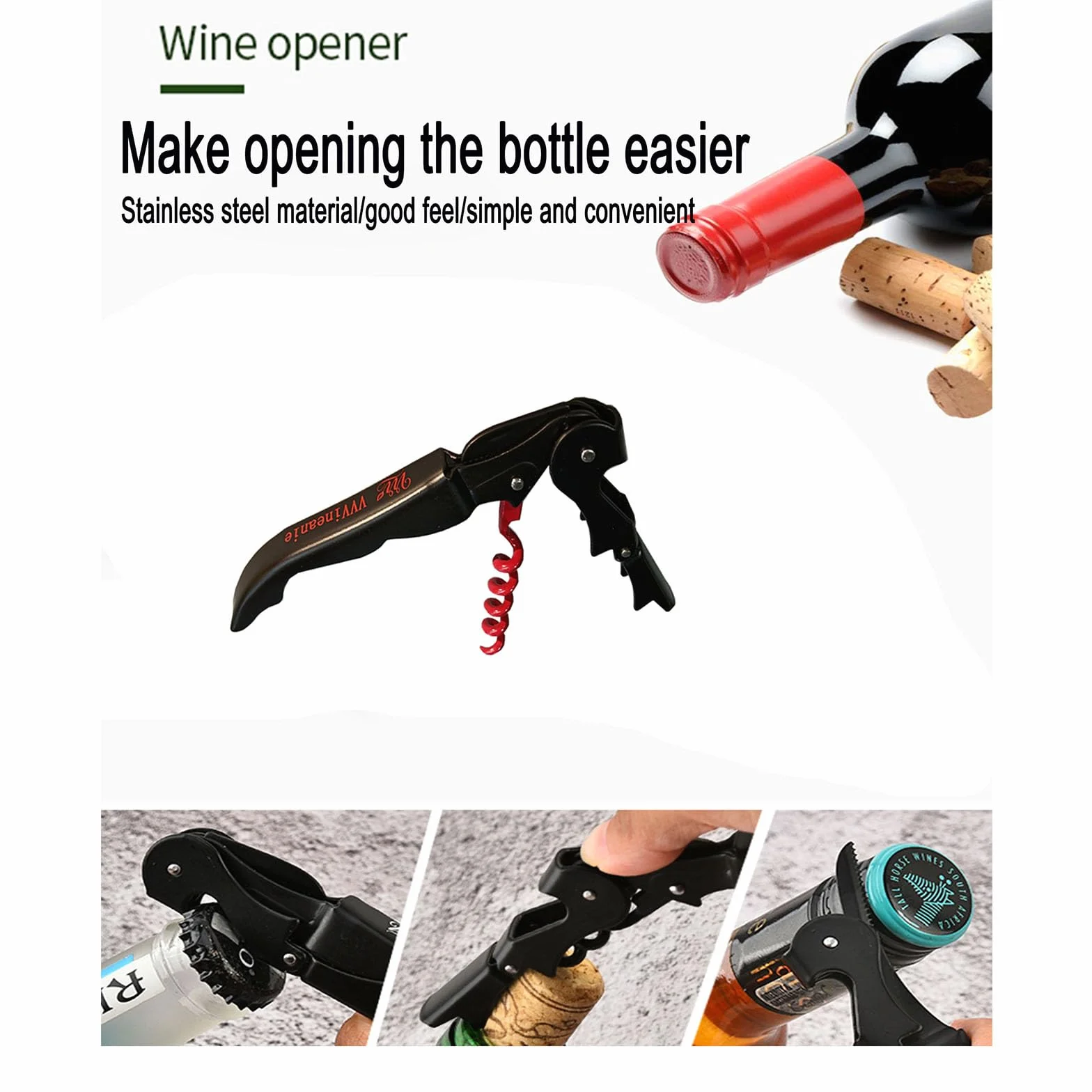 Abridor de Botellas de Vino 70G Acero Inoxidable Doble Bisagras Camarero Profesional Sacacorches