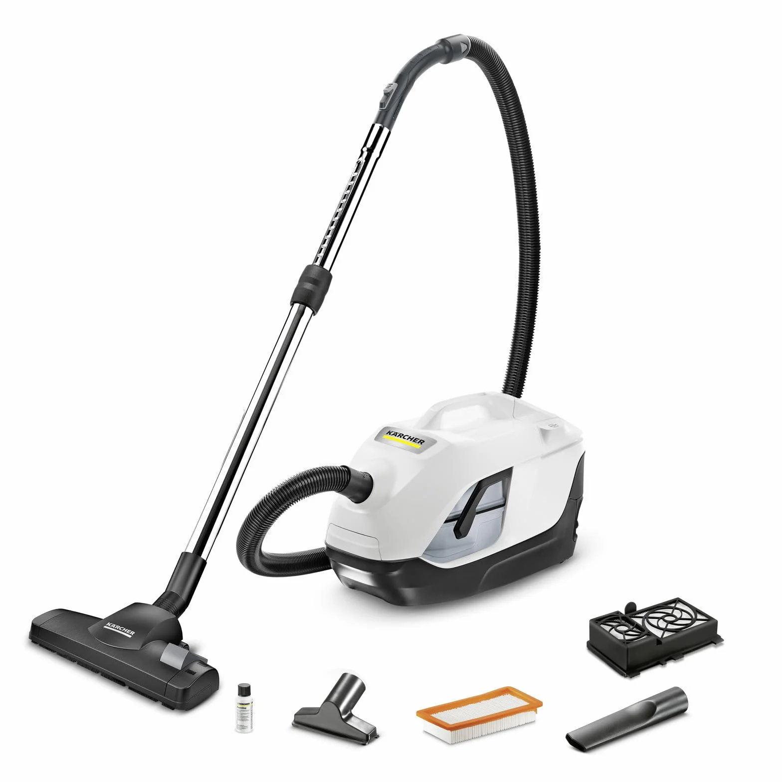 KÄRCHER Aspiradora DS 6 con Filtro de Agua, Capacidad de Absorción: 650 W, Radio de Acción: 10,2 m, Peso: 7,5 kg, Filtro HEPA 13, Boquilla para Suelos Conmutable, Boquilla para Ranuras y Tapicerías