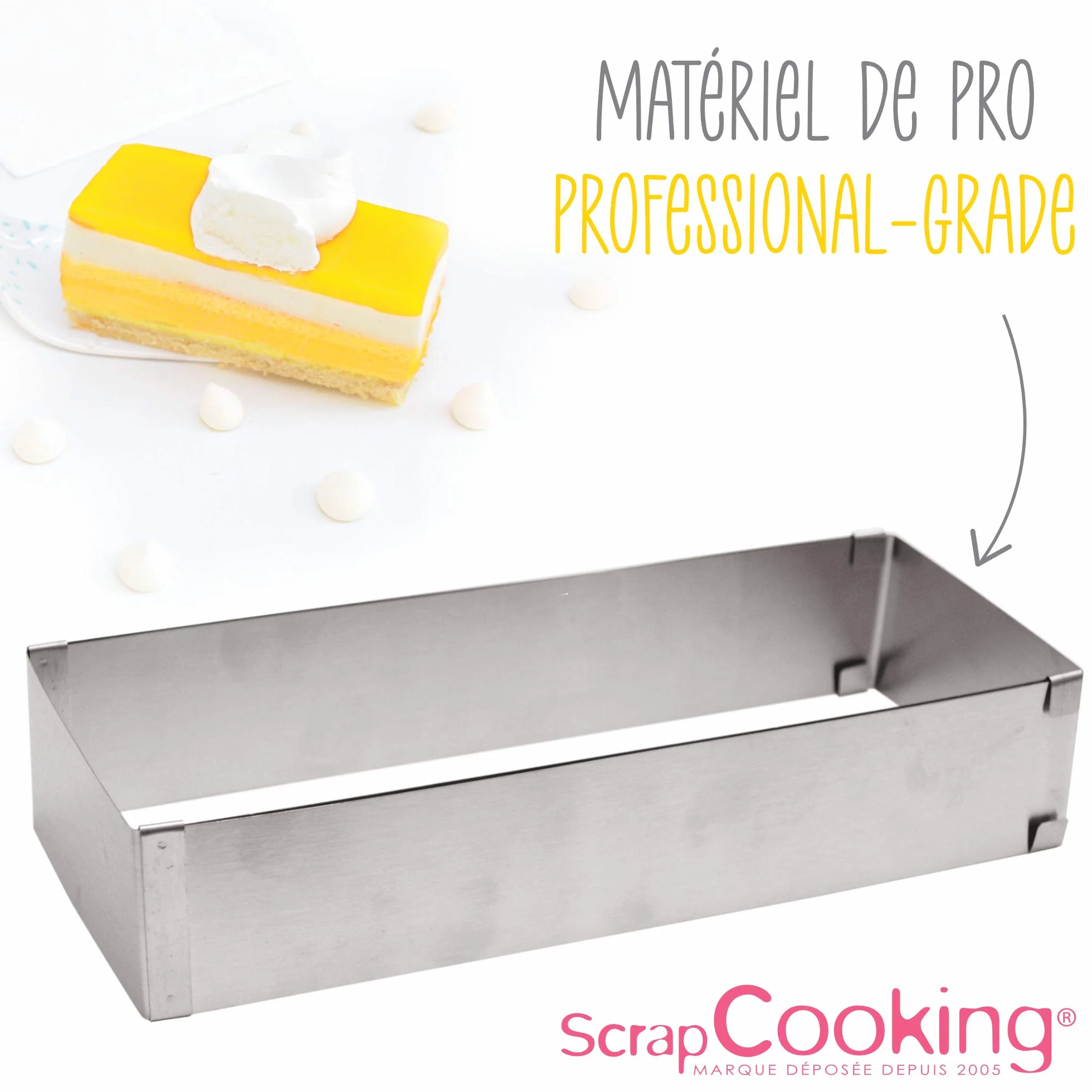 SCRAP COOKING 1916 Marco de repostería Extensible de Acero Inoxidable – Molde Rectangular de Longitud Ajustable de 25 a 48 cm – para Tartas, postres – Accesorio de pastelería, 18/10