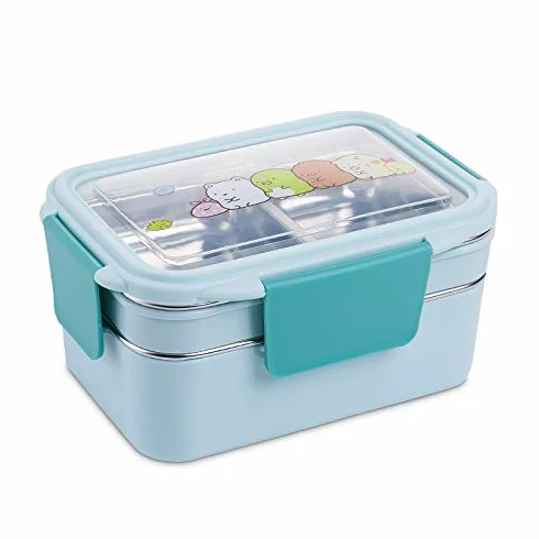 Fiambreras Bento, lonchera portátil de acero inoxidable doble capa, ideal for picnics y la escuela(Blue)