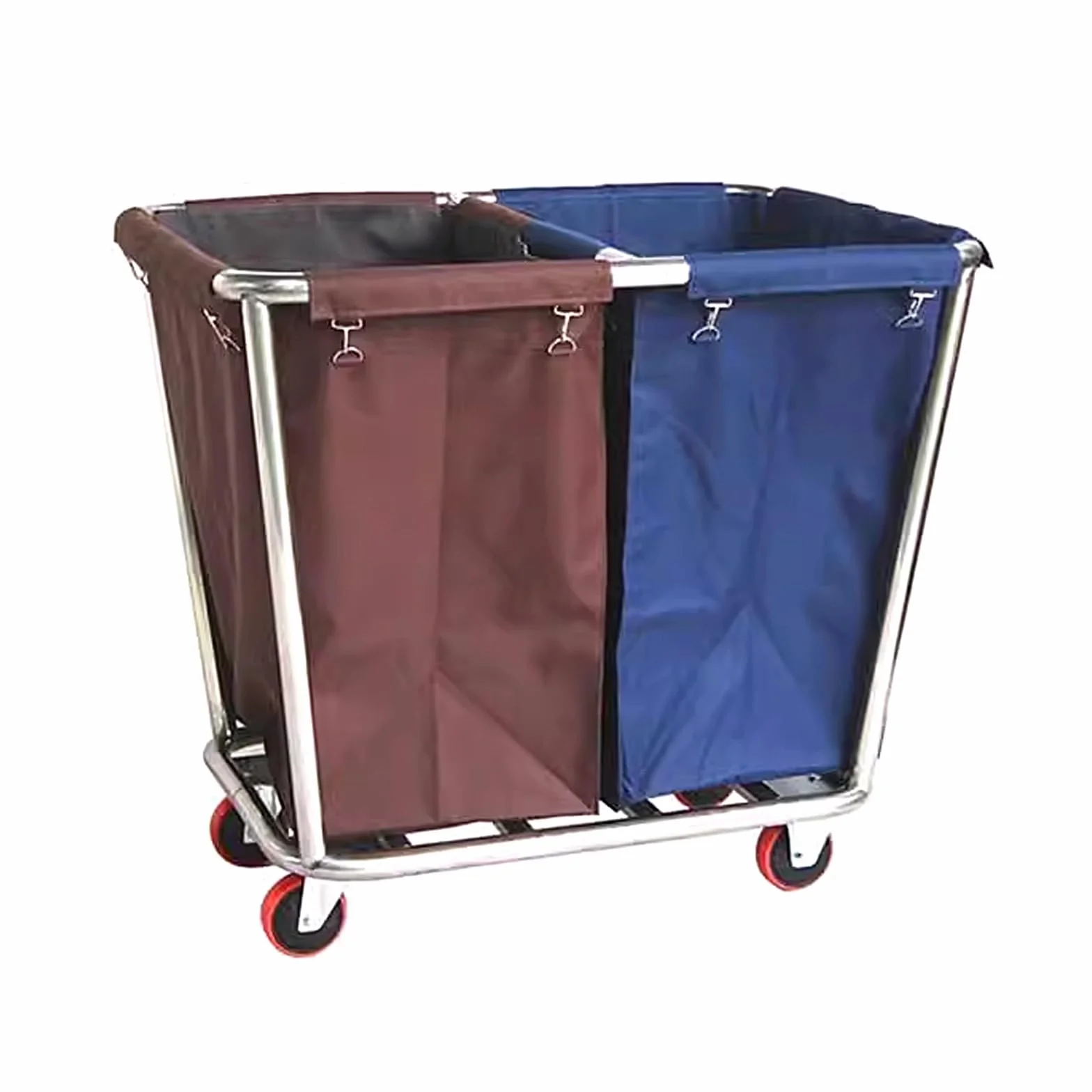 Cesto Ropa Sucia 2 Compartimentos con 4 Ruedas Carro de Lavandería Comercial Cesta de Lavandería Resistente Cesta de Acero Inoxidable Capacidad de Carga 100kg