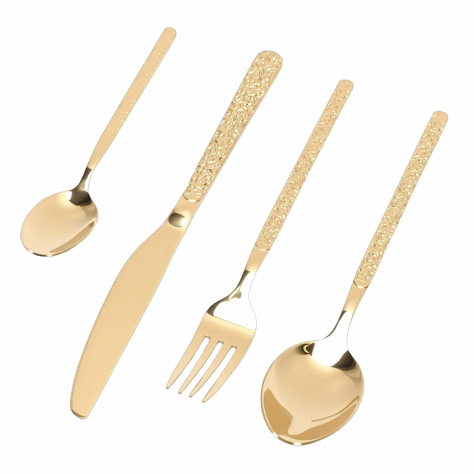 Juego de Cubiertos para 6 Elegantes Cubiertos de Acero Inoxidable para Bodas, Fiestas, Cenas en Casa (Patrón Piedra Oro)