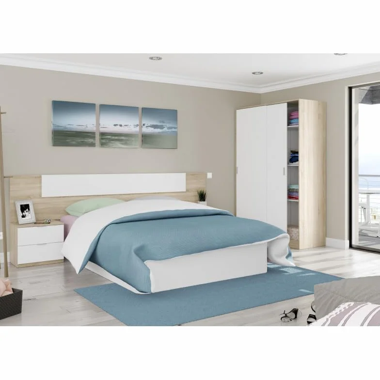 HOGAR24 ES Cabecero + 2 mesitas Color Blanco artik y Roble Canadian