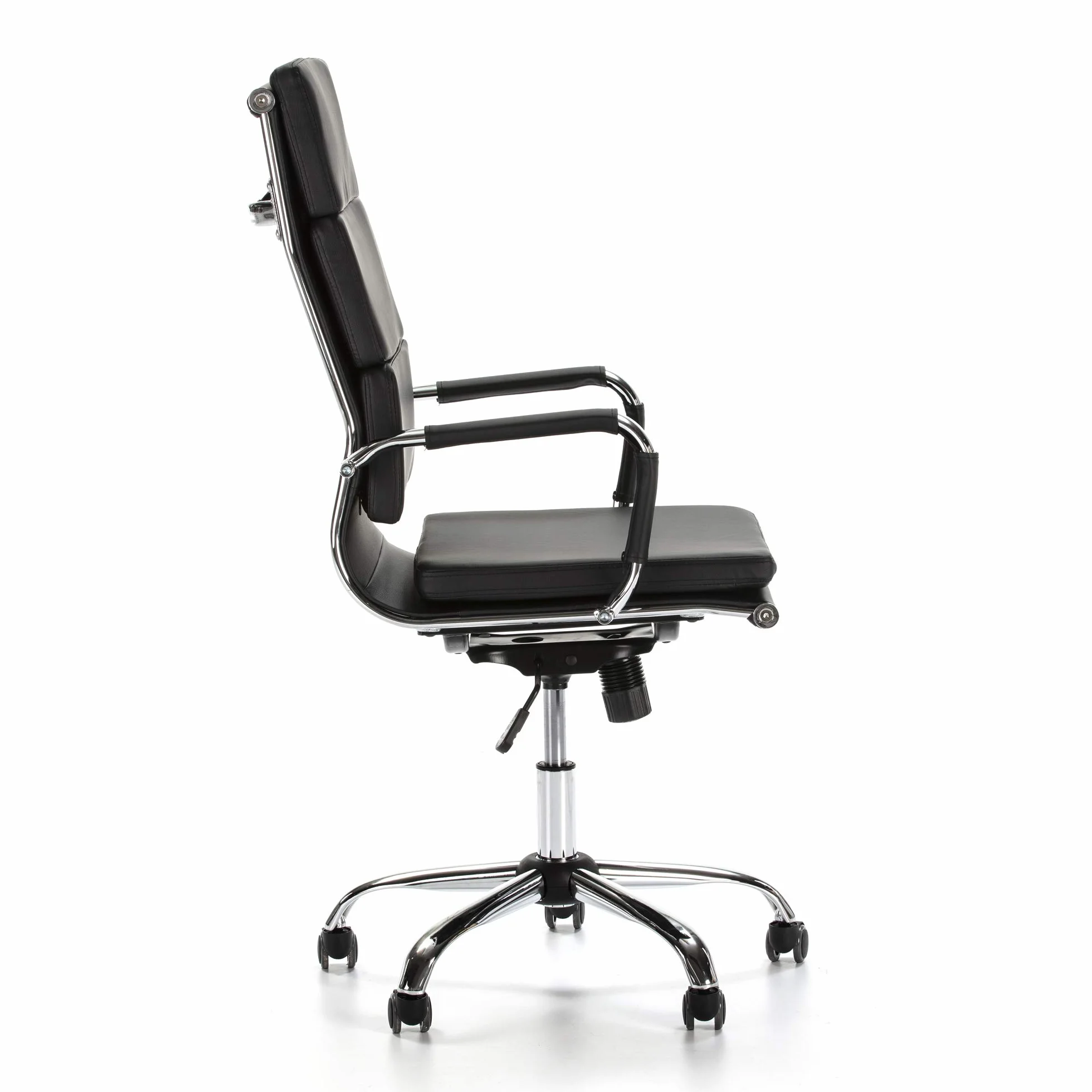 VS Venta-stock Sillón de Oficina Morgan reclinable Negro, Piel sintética, Silla ejecutiva con reposacabezas y conjín engrosados, Altura Ajustable, Diseño ergonómico