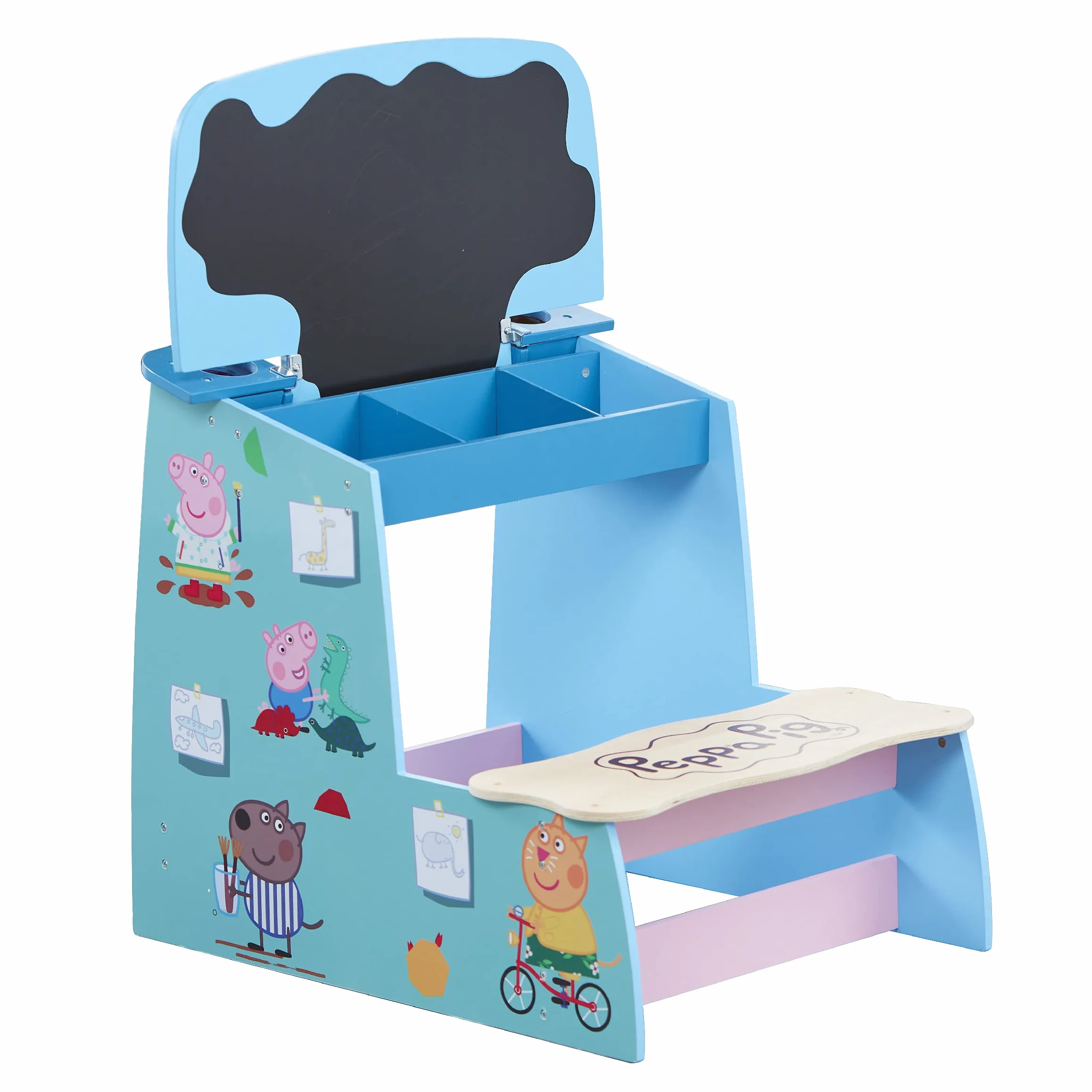 Peppa Pig Wooden Play Desk with Chalk Board and Storage Compartment FSC Certified