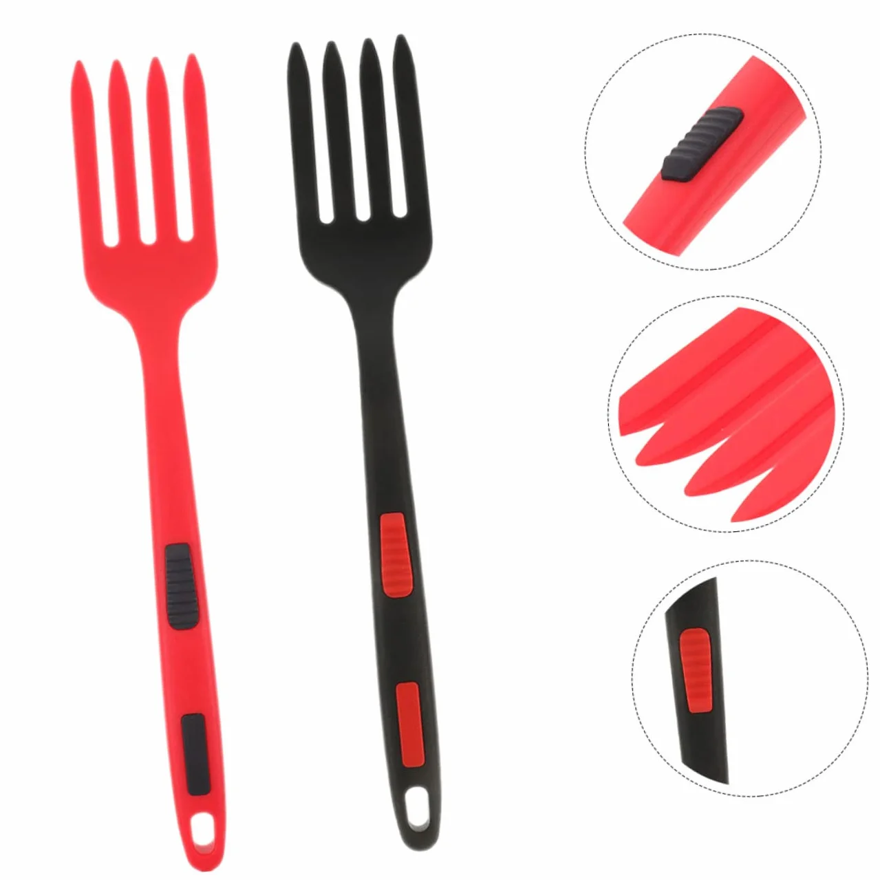 Zerodeko 2 piezas Tenedor de Silicona Reutilizable para Ensaladas Utensilio de Cocina Negro y Rojo