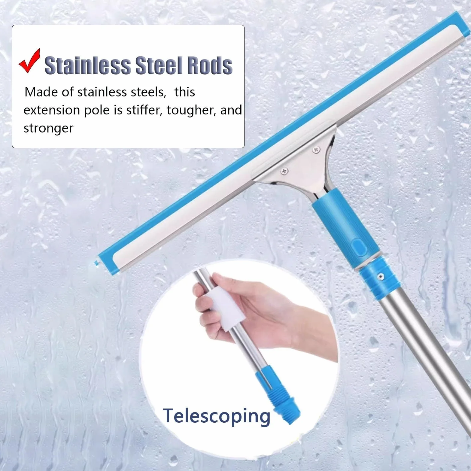 Limpiacristales Limpiador de Ventanas Rascador de Ventana Herramientas de Limpieza, 55 94 153 181 pulgadas de largo Telescópica Ventana Cleaner Pole con Scrubber Combo, para Gasolinera / Vidrio / Duch