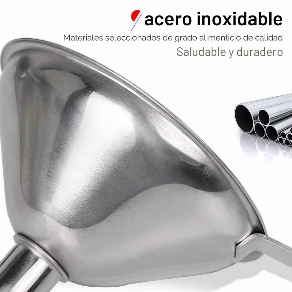 Embudos de Acero Inoxidable, 3 Piezas Embudo de Cocina con Mango Largo para Transferir Líquidos y Polvo