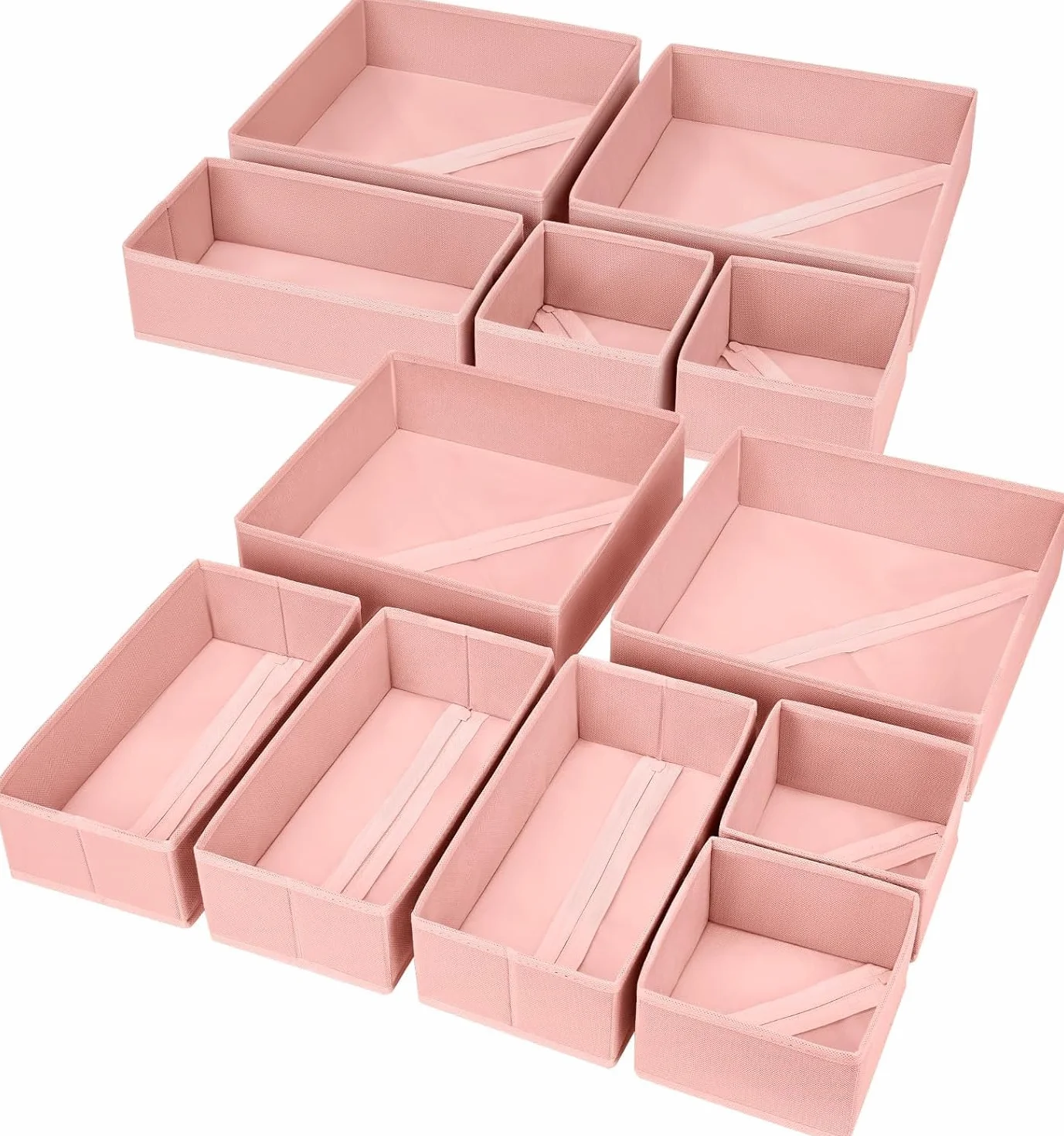 Homsorout Caja organizadora de cajones plegable, paquete de 12 divisores de cajones de tela, para armario, organizador de ropa para sujetadores, calcetines, ropa interior y dormitorio, color rosa