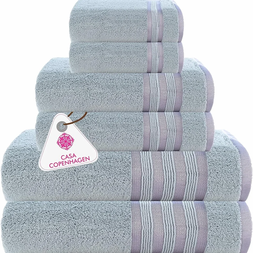 Casa Copenhagen Zero Twist, Juego Toallas 6 Piezas 100% algodón - Gris, algodón Egipcio, Toallas de Lujo Ultra Suaves para el baño.