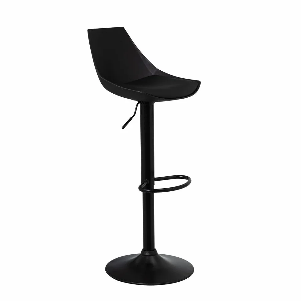 Taburete alto de cocina regulable en altura negro con respaldo alto | Asiento acolchado y tapizado en poliel. Respaldo alto rígido. Altura ajustable de 83 a 104 cm. Resiste hasta 120 kg