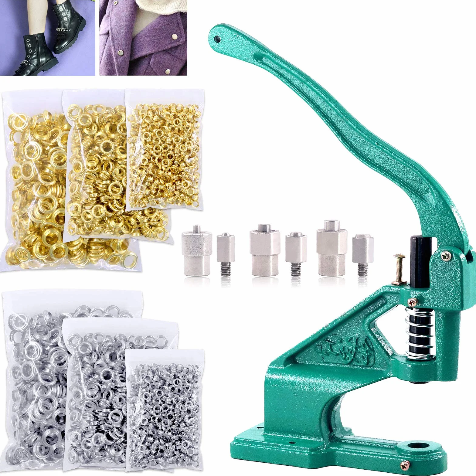 Keadic Máquina de ojales de presión manual con 3 troqueles #0#2#4 y 3000 ojales plateados y dorados, para pancartas, carteles, toldos, carteles, cortinas, impresión digital, corsés, cinturones, bolsos