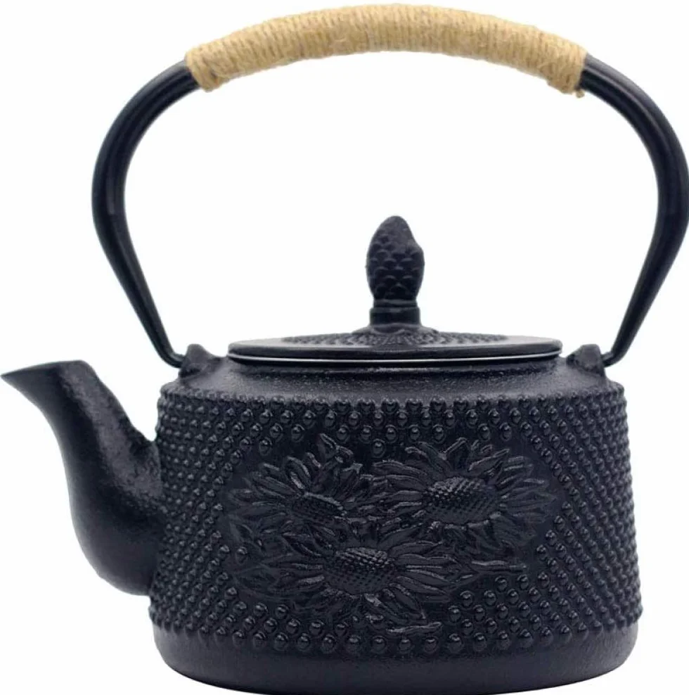 Tetera, Tetera Japonesa, Tetera de Hierro Fundido, Juego de coladores, patrón Chino con Filtro de Acero Inoxidable, 30 oz / 0,9 l, Ciruela-Sunflower